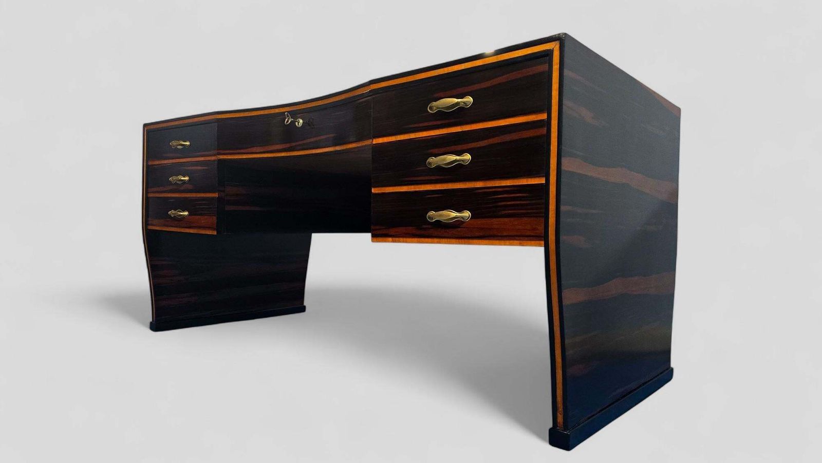 Italian Art Deco Table Desk , Ebony Makassar Attributed To Osvaldo Borsani, 1940 photo furniture
