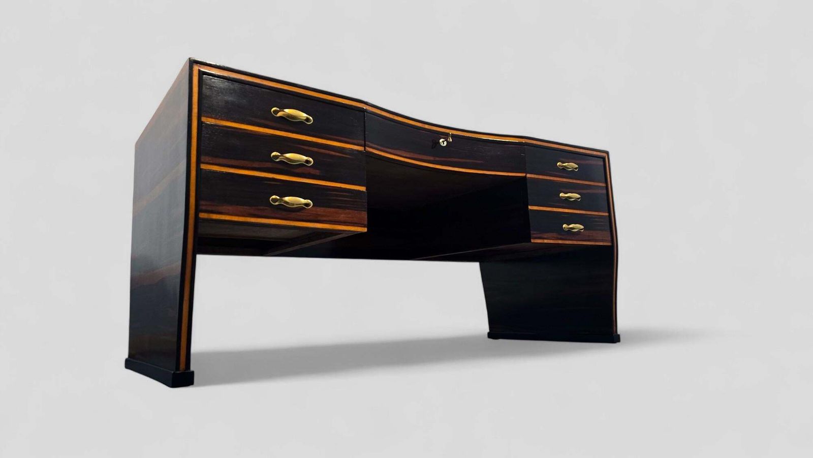 photo vinterior Italian Art Deco Table Desk , Ebony Makassar Attributed To Osvaldo Borsani, 1940