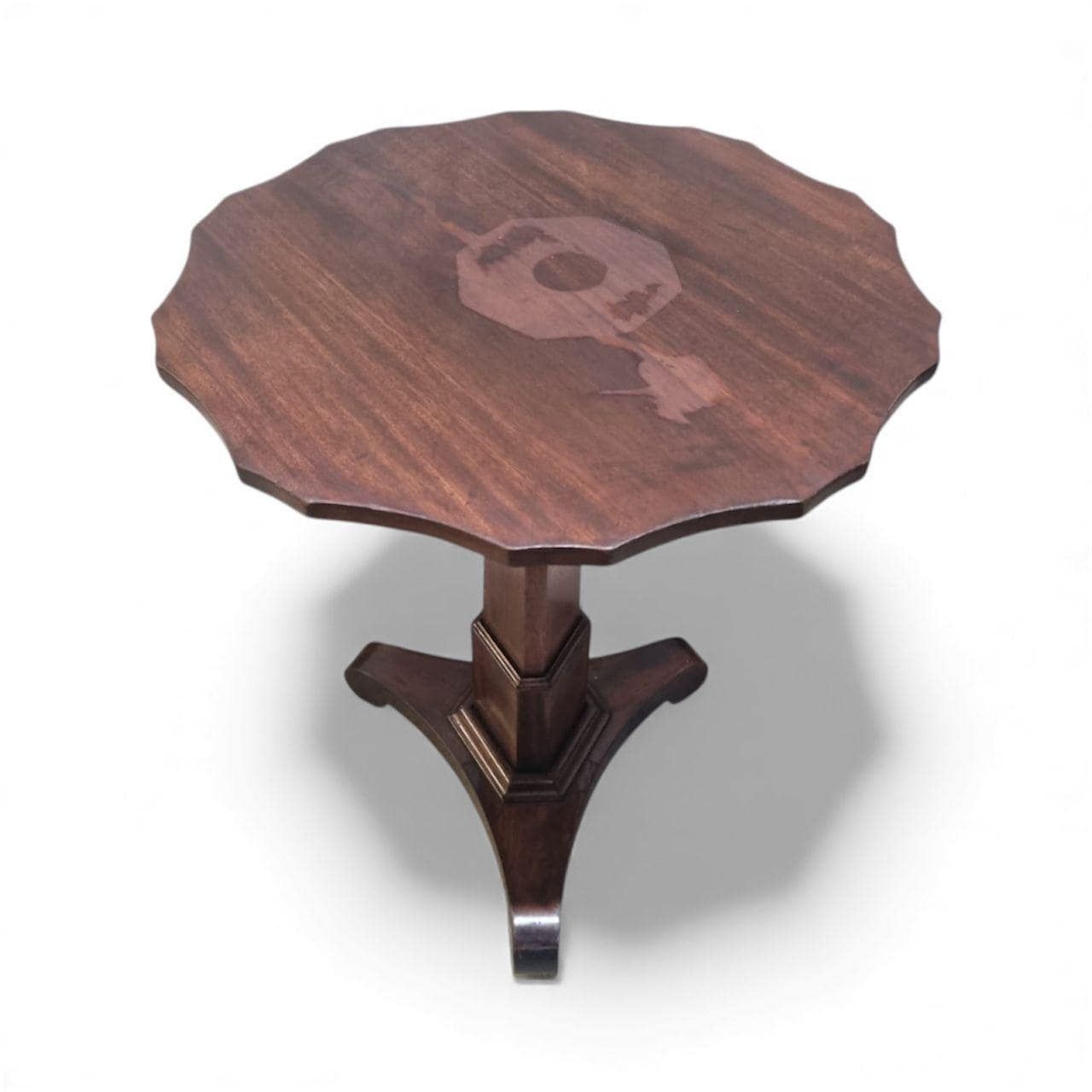 Vintage Scalloped Top Pedestal Occasional Table / Early 20th Century photo 220.0