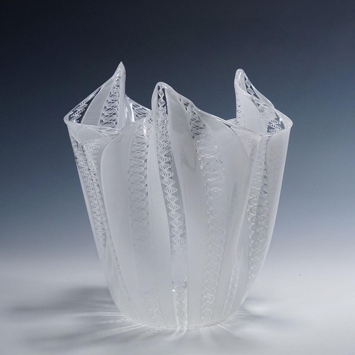 Large Fazzoletto Zanfirico Vase By Fulvio Bianconi For Venini, Venice Murano photo for sale