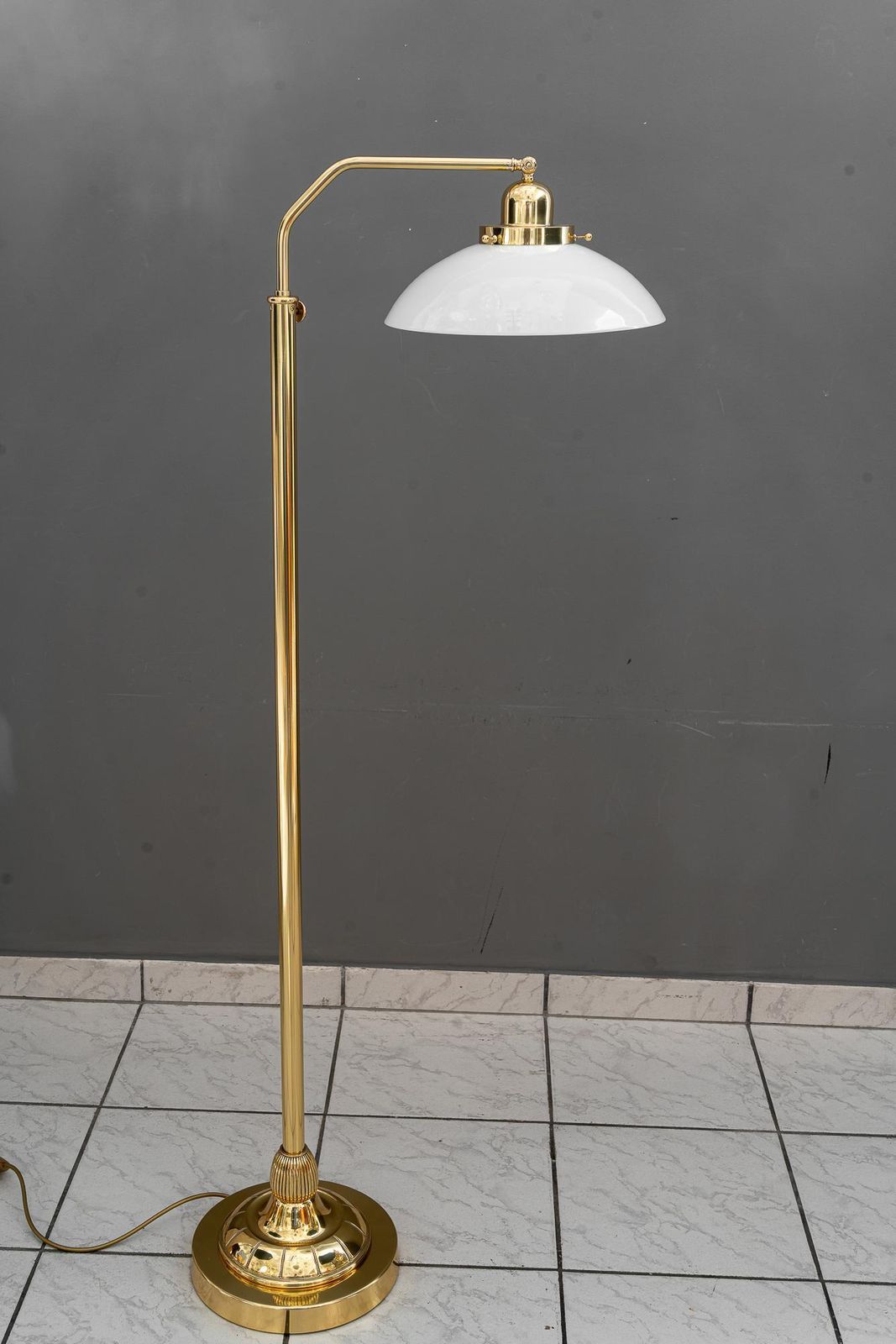 Adjustable Art Deco Floor Lamp With Original Opal Glass Shade Vienna Around 1920 photo vinterior