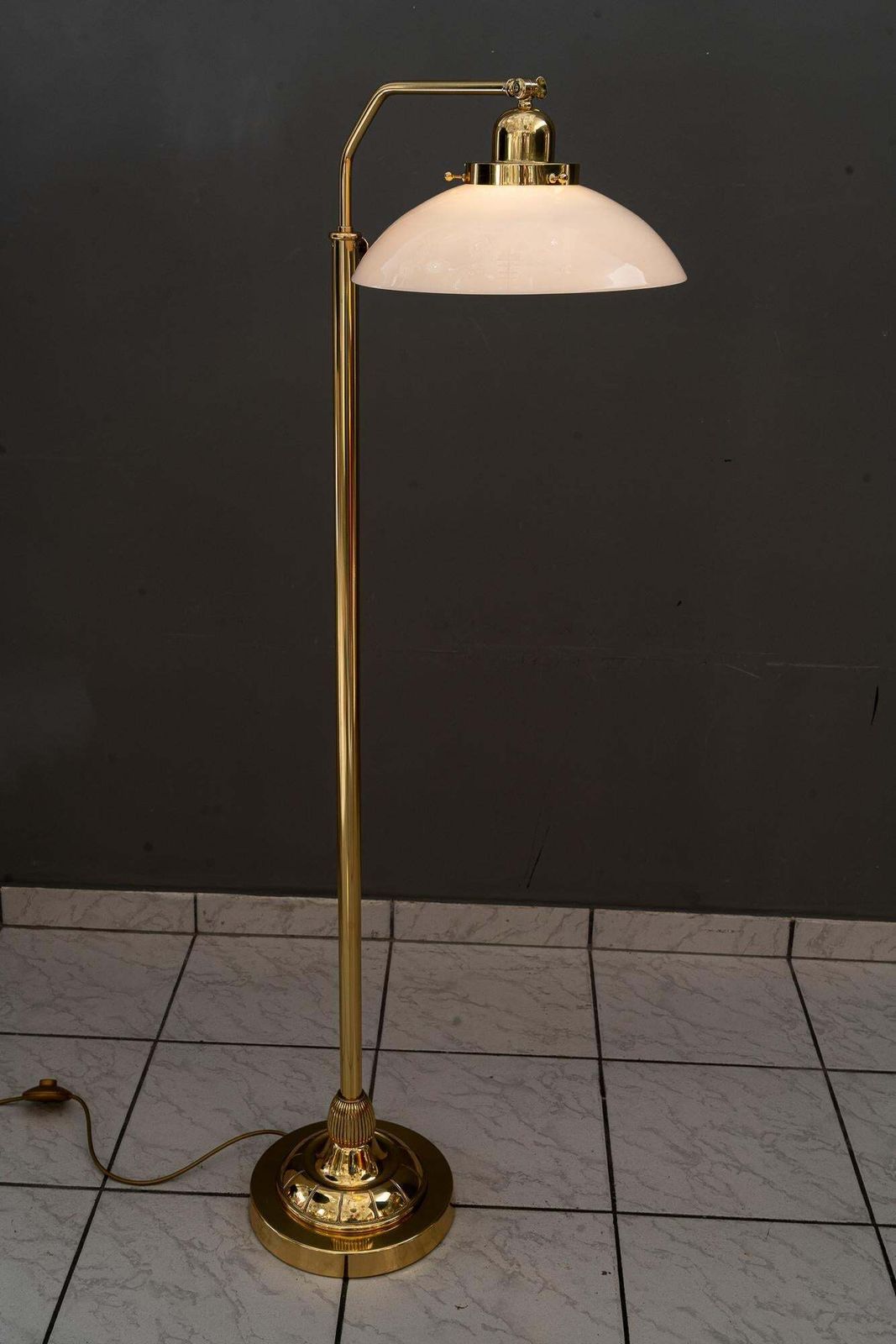 photo furniture Adjustable Art Deco Floor Lamp With Original Opal Glass Shade Vienna Around 1920