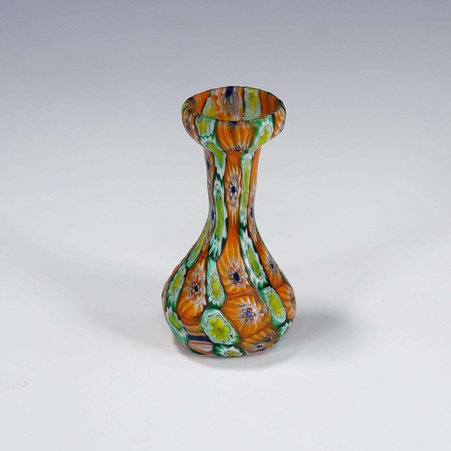 Antique Millefiori Vase Green And Orange, Fratelli Toso Murano Ca. 1920s photo furniture
