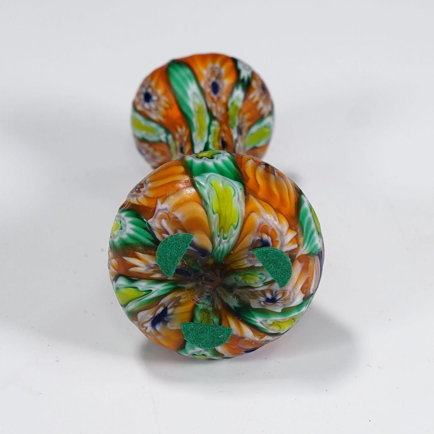 Antiek Millefiori Vaasje Groen En Oranje, Fratelli Toso Murano Ca. Jaren 1920 photo vinterior