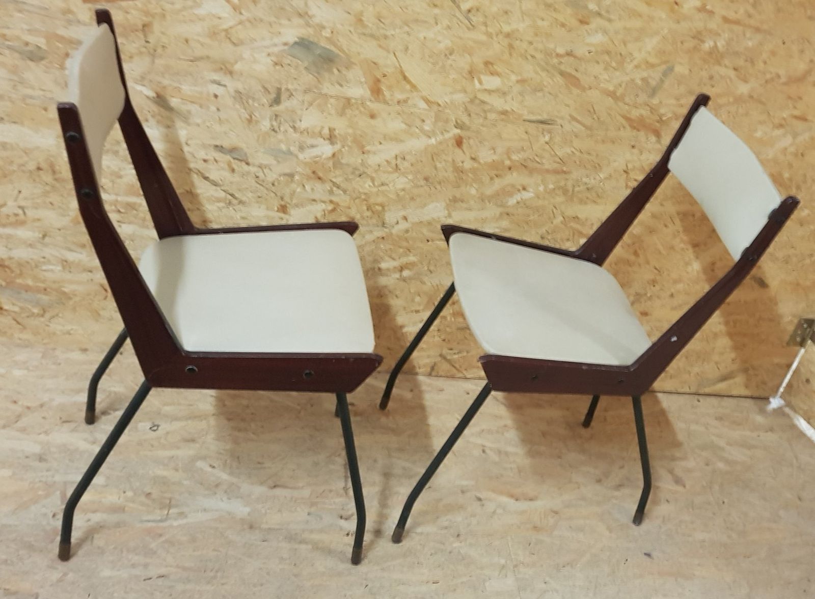 Set Of Italian Modern Iron & Wood Boomerang Dining Chairs, 1960s photo furniture