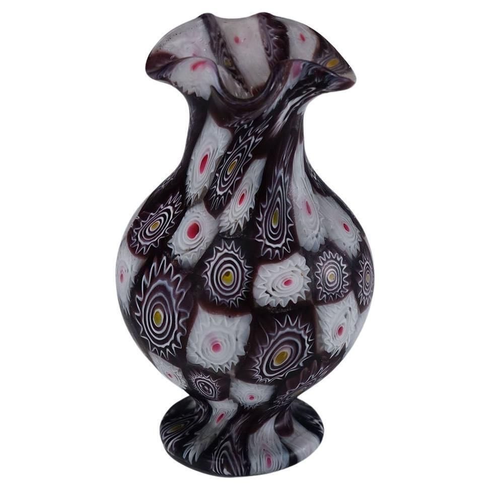 Antique Millefiori Vase In Violet And White, Fratelli Toso Murano Ca. 1920s