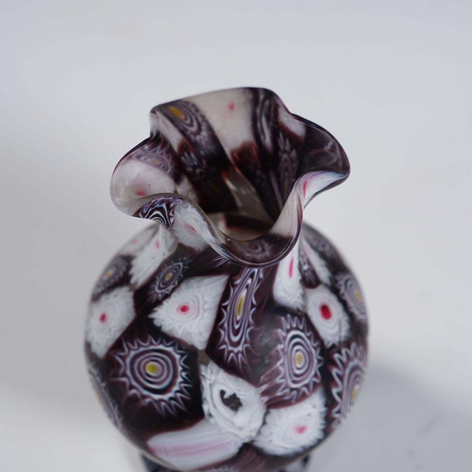 Antique Millefiori Vase In Violet And White, Fratelli Toso Murano Ca. 1920s photo 287.0
