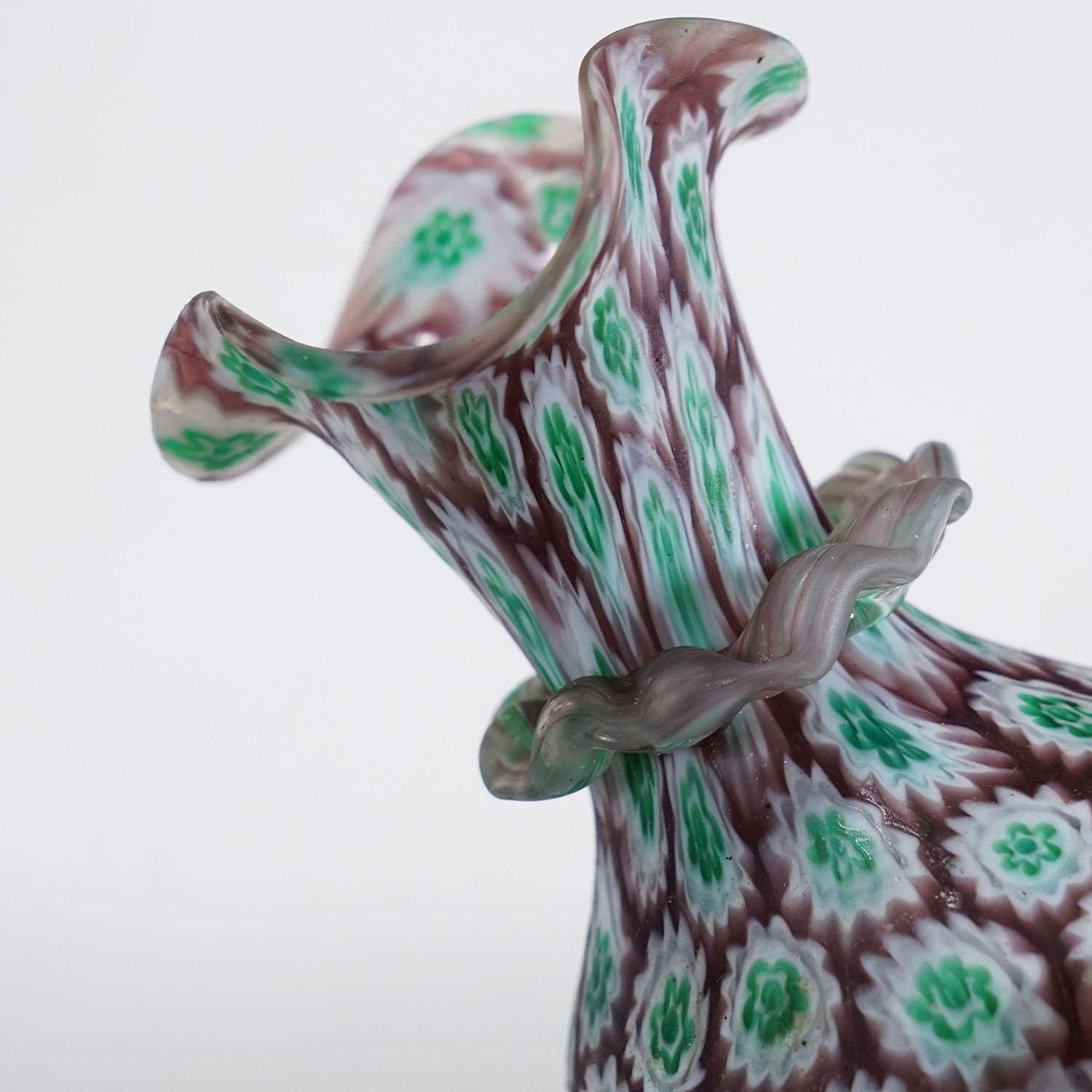Antiek Millefiori Vaas Groen En Bruin Met Rand, Fratelli Toso Murano Ca. Jaren 1920 photo 317.0