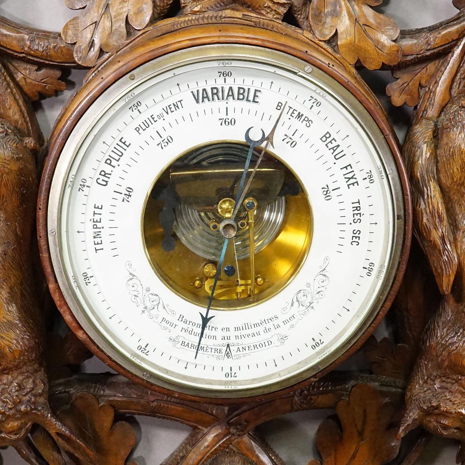 photo for sale Large Wooden Carved Black Forest Weather Station With Deer