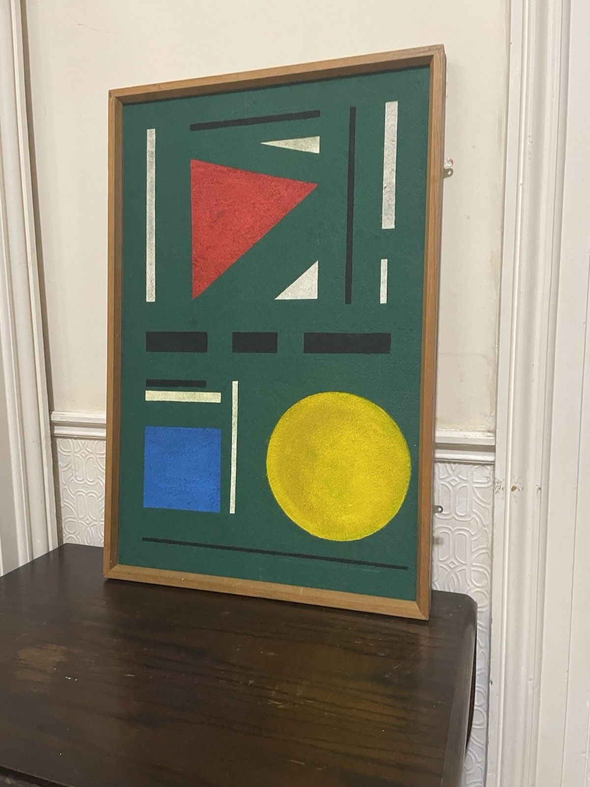 photo vintage Large Mid Century Modernist  Abstract Oil Painting On Felt 1980s Signed German?