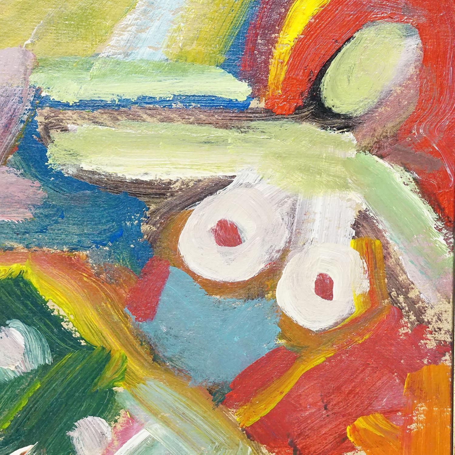 Vintage Oil Painting 'Bunte Szene'   Miklós Németh, 1962 photo vinterior