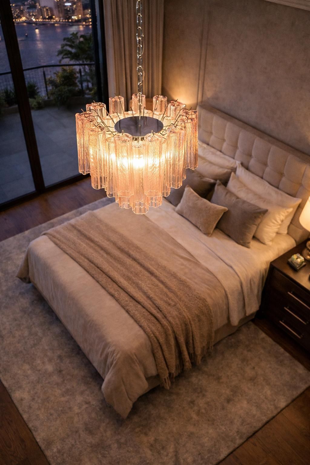 Pair Of Italian 36 Pink Glass Chandeliers, Murano, 1970s photo 2803.0