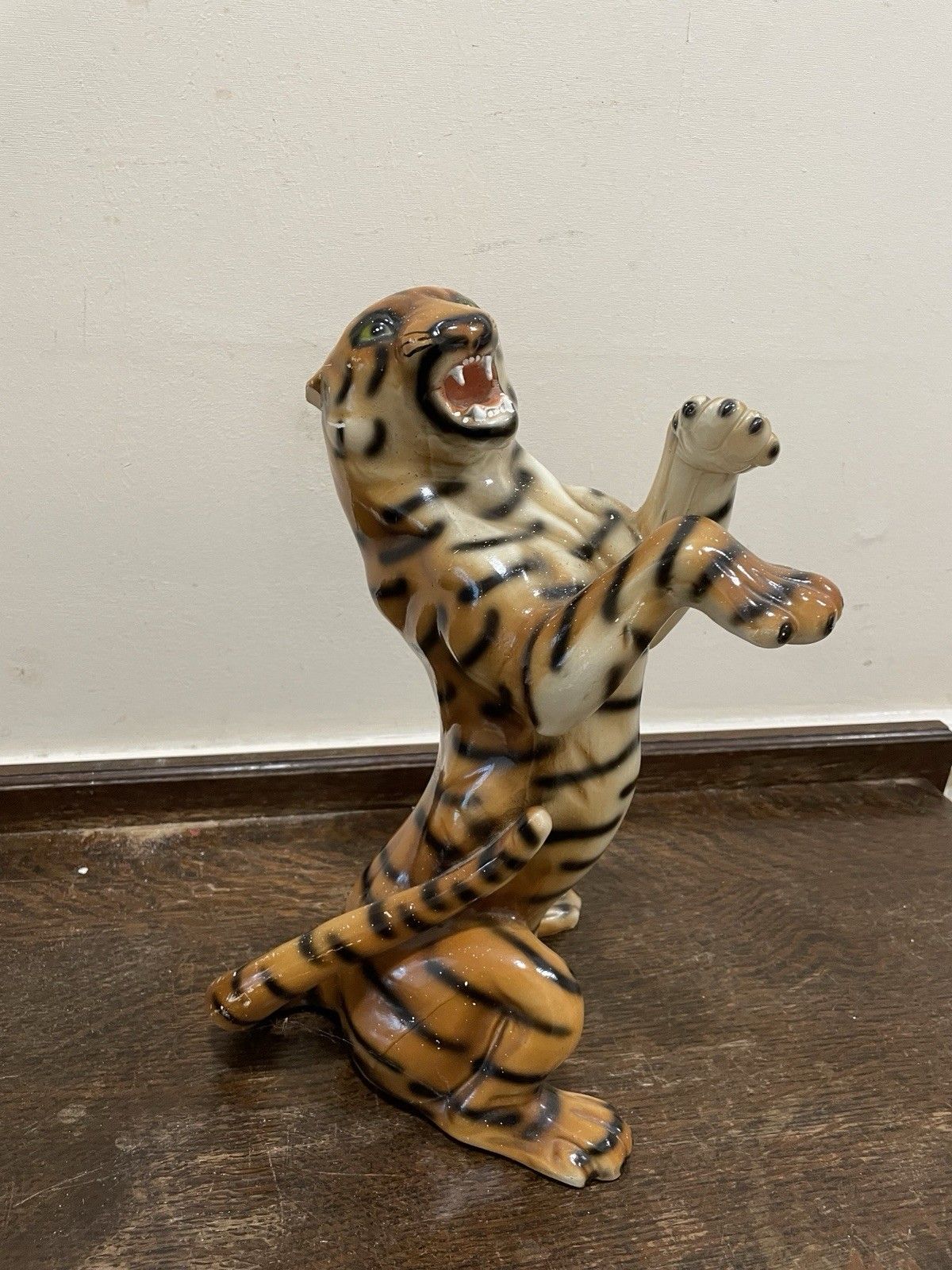 64.0 Large Vintage Rearing Tiger Ornament Mid Century Figurine photo