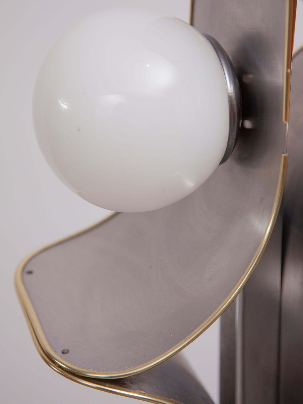 Lighting Rare Floor Lamp, Brushed Metal, Brass, Opaline Globes Murano, 1960s photo