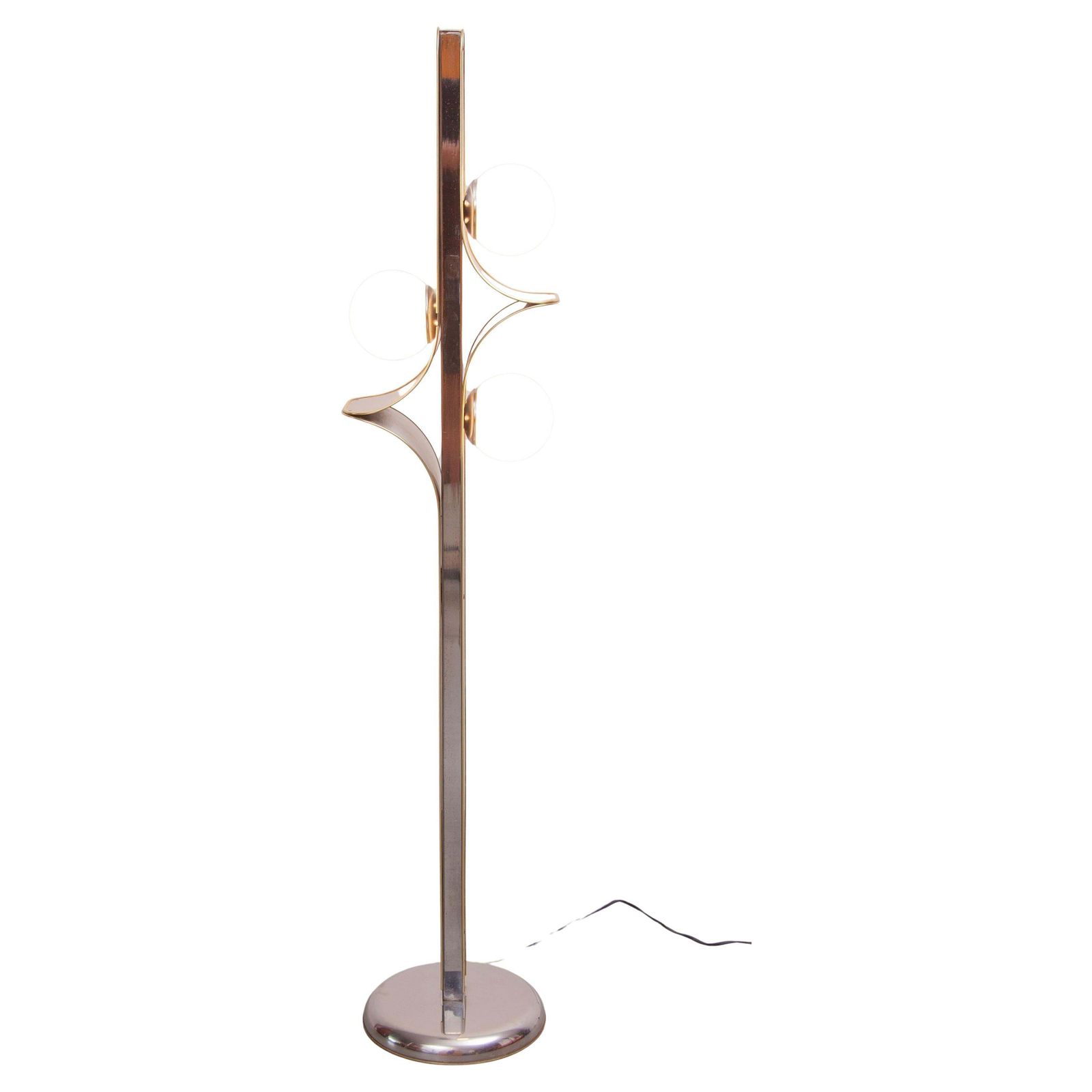 photo buy Rare Floor Lamp, Brushed Metal, Brass, Opaline Globes Murano, 1960s