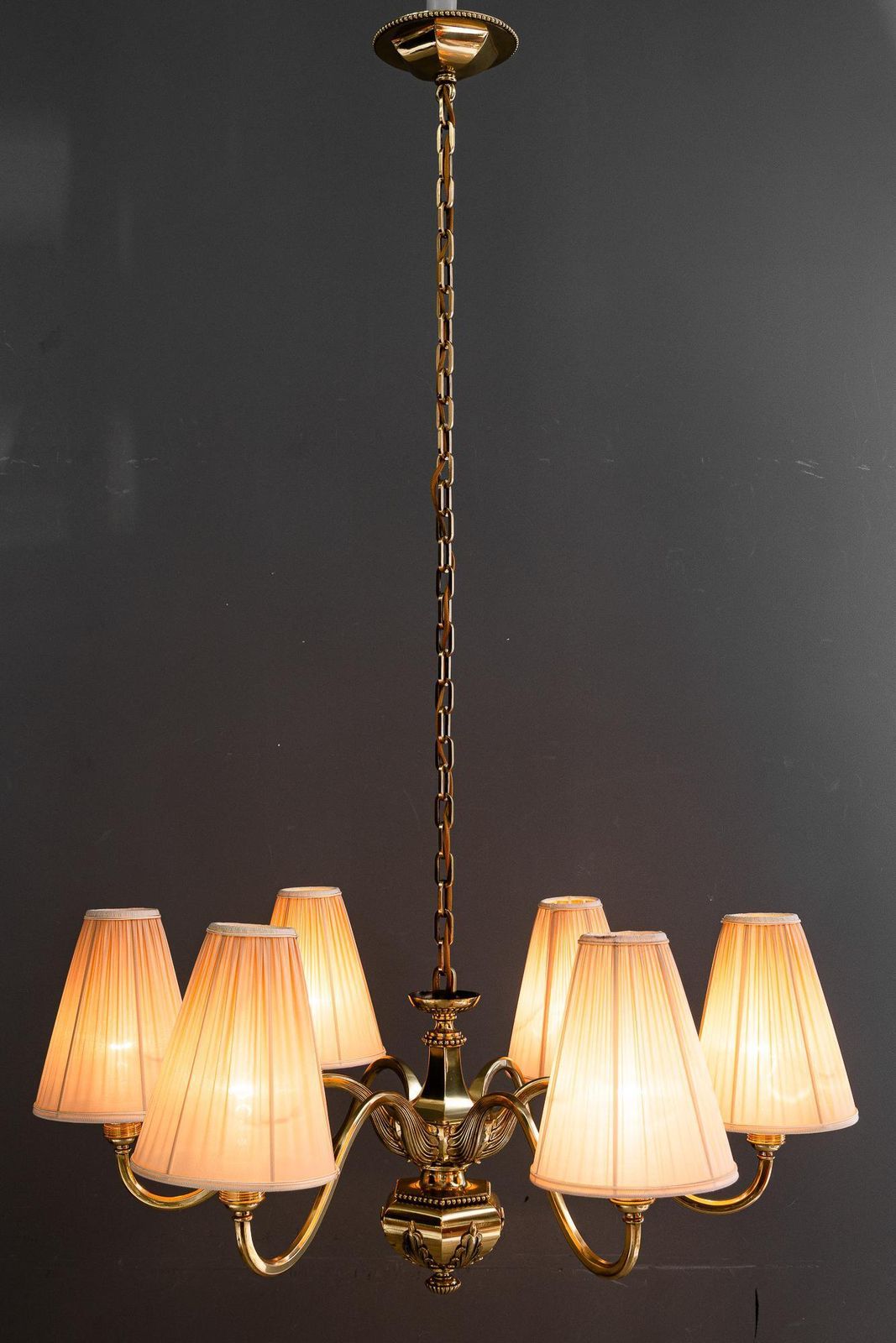 1591.0 Art Deco Chandelier With Fabric Shades Vienna Around 1920s photo