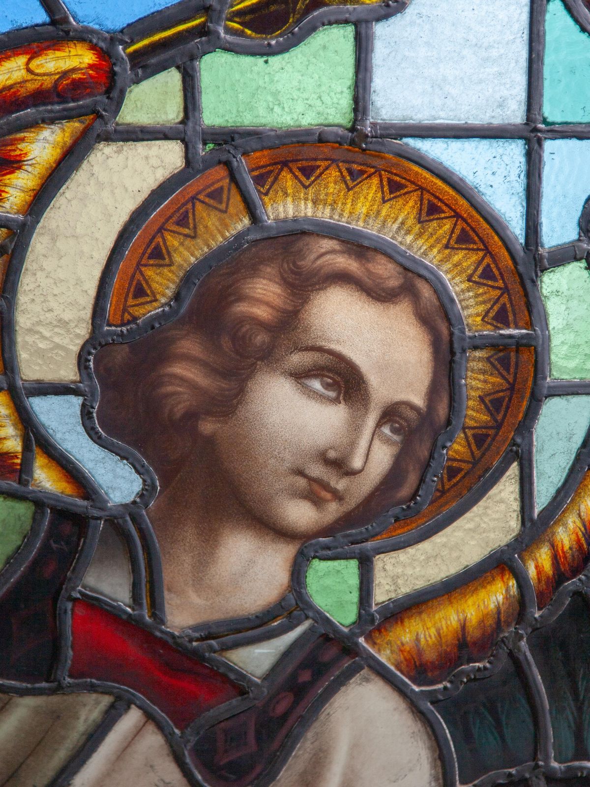 Religious Antique Stained Glass Window 19th Century photo for sale