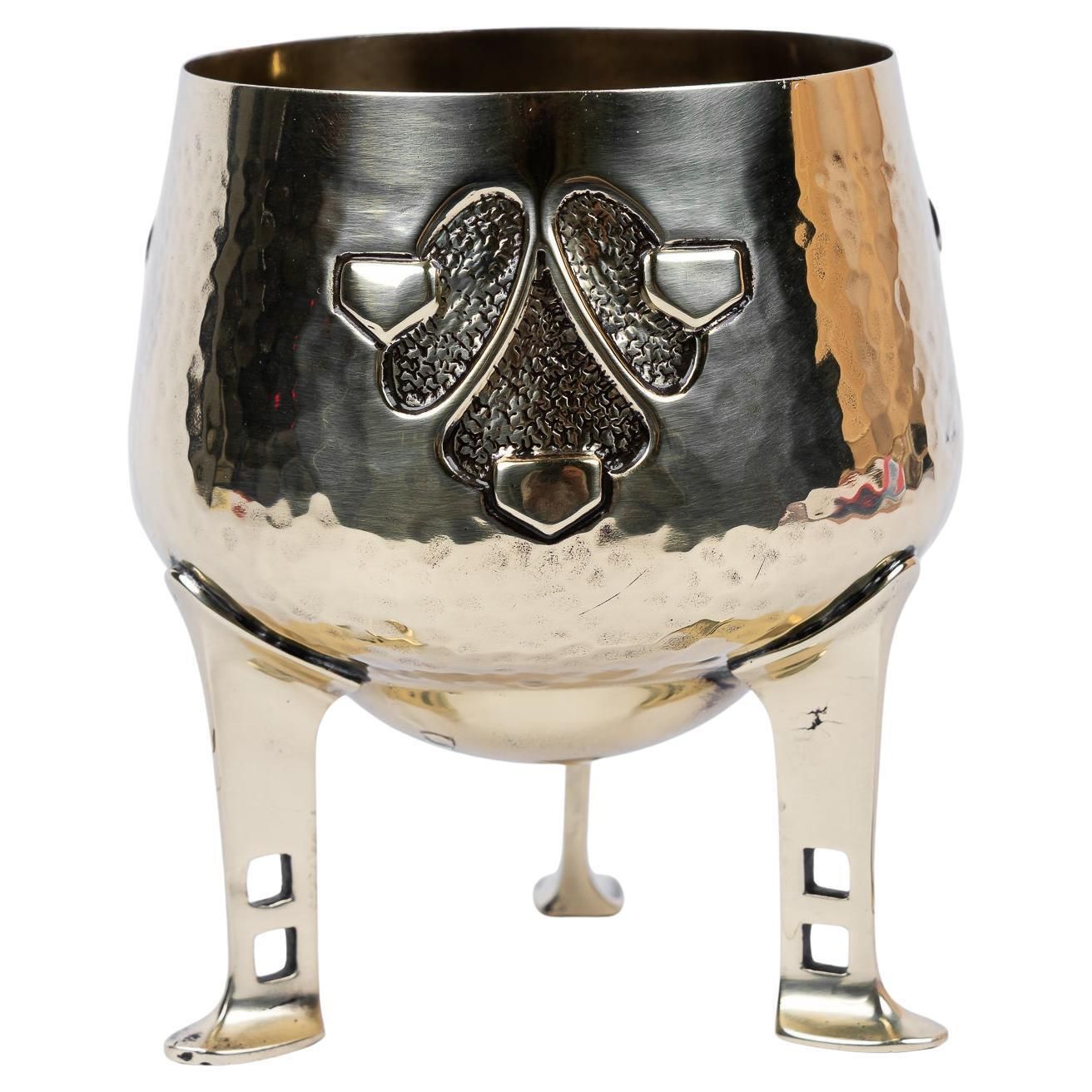Small Hammered Art Deco Flower Pot, Vienna, Circa 1920s