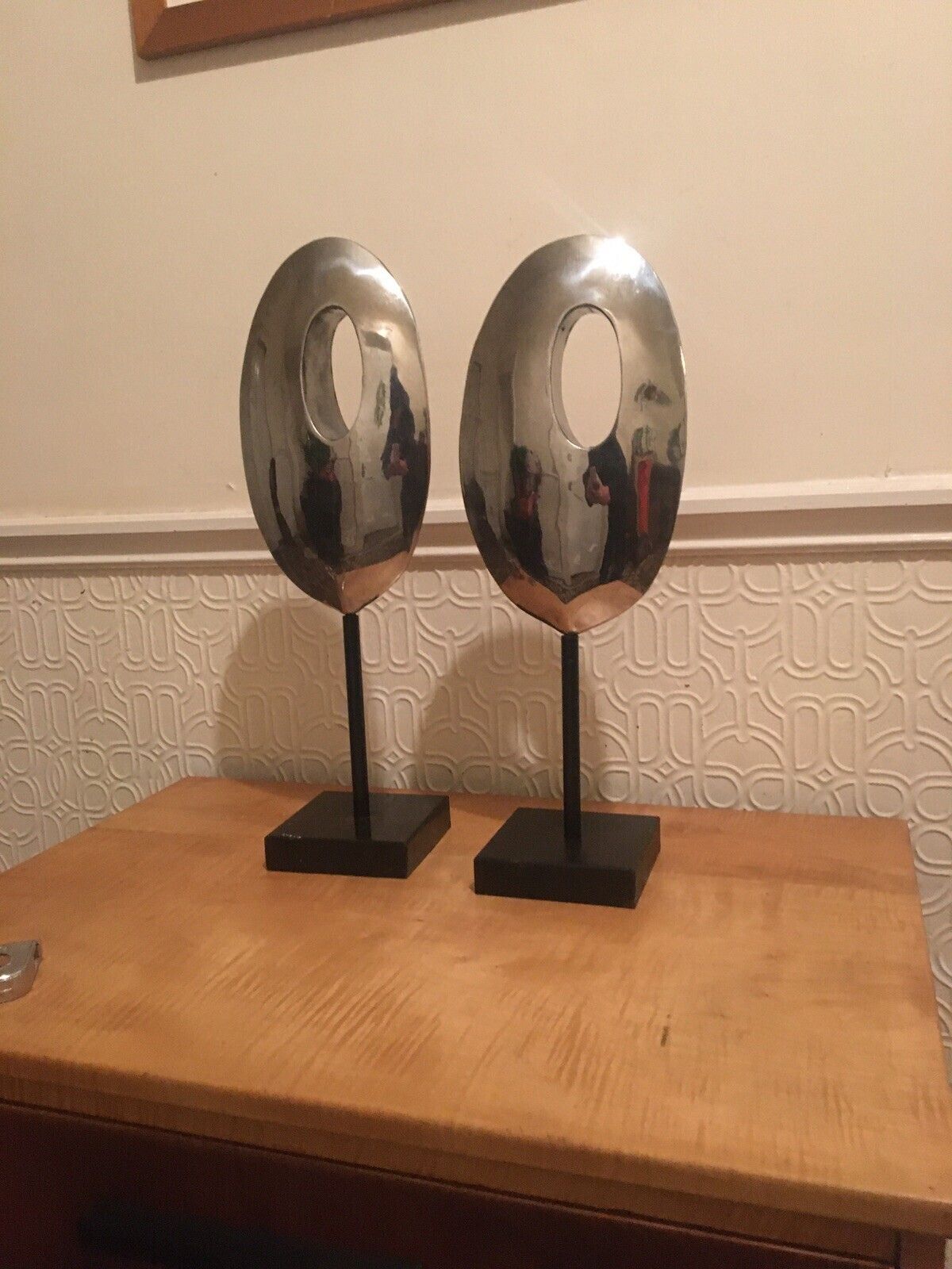 photo furniture Pair Mid Century Modernist Minimalist Stainless Steel Abstract Sculptures