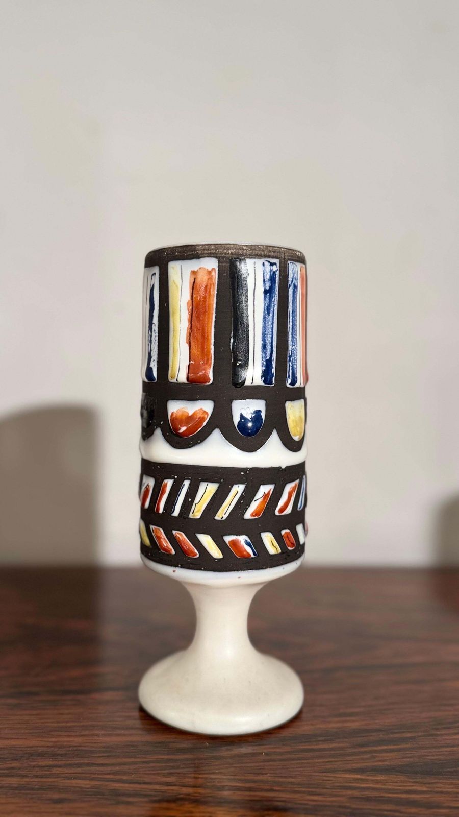 Multi Colors Graphic Glazed Goblet, Vase Design By Roger Capron For Vallauris photo vintage