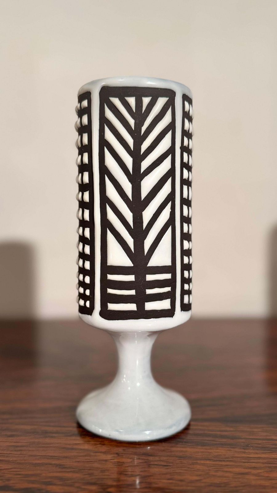 Ceramic Small Vase Black And White Graphic Geometric Design By Capron, Vallauris photo furniture