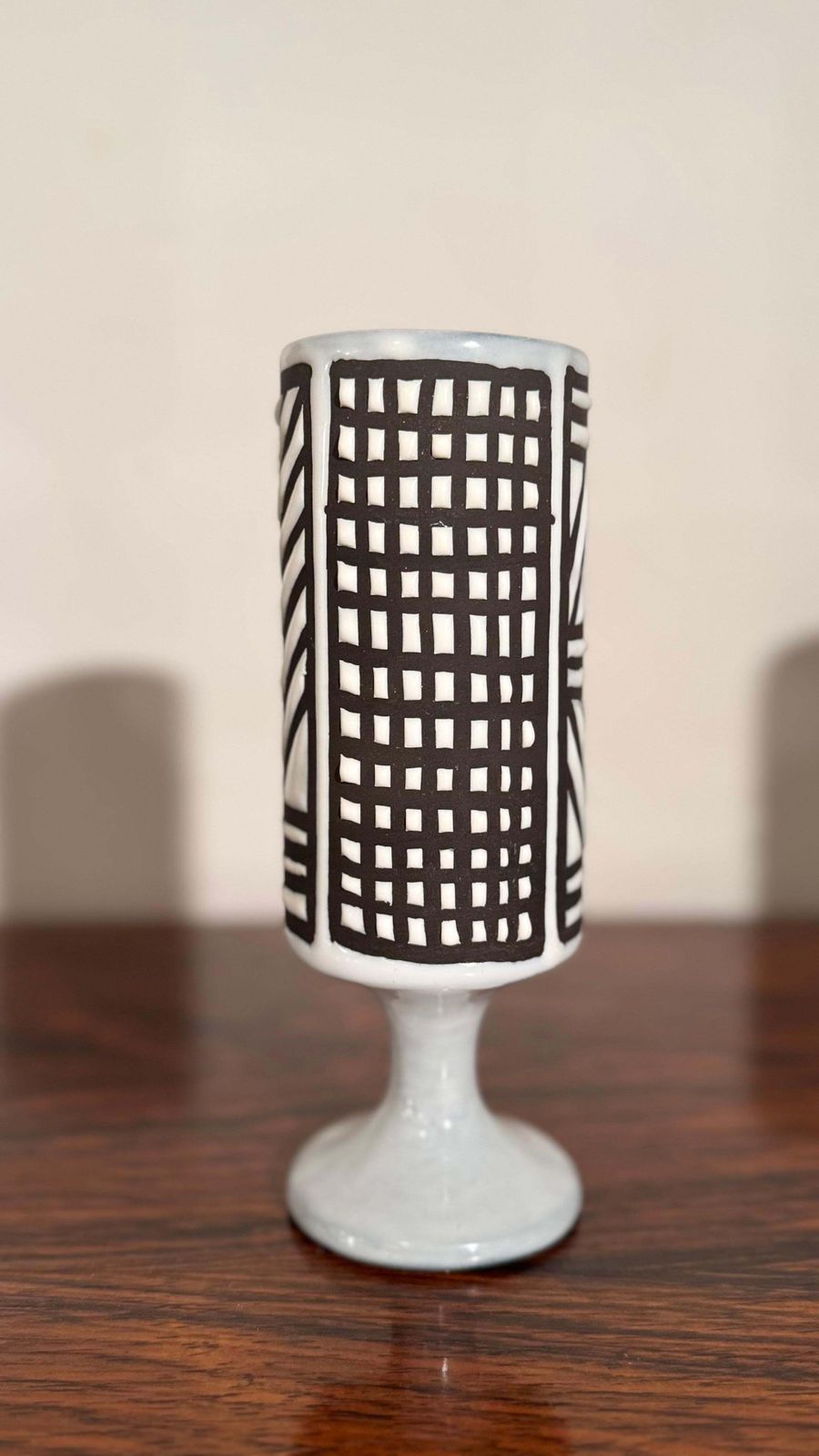 photo furniture Ceramic Small Vase Black And White Graphic Geometric Design By Capron, Vallauris