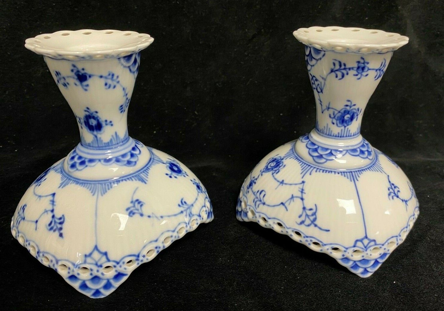 Royal Copenhagen Porcelain Blue Lace Pair Candlesticks Full Blue Lace photo buy