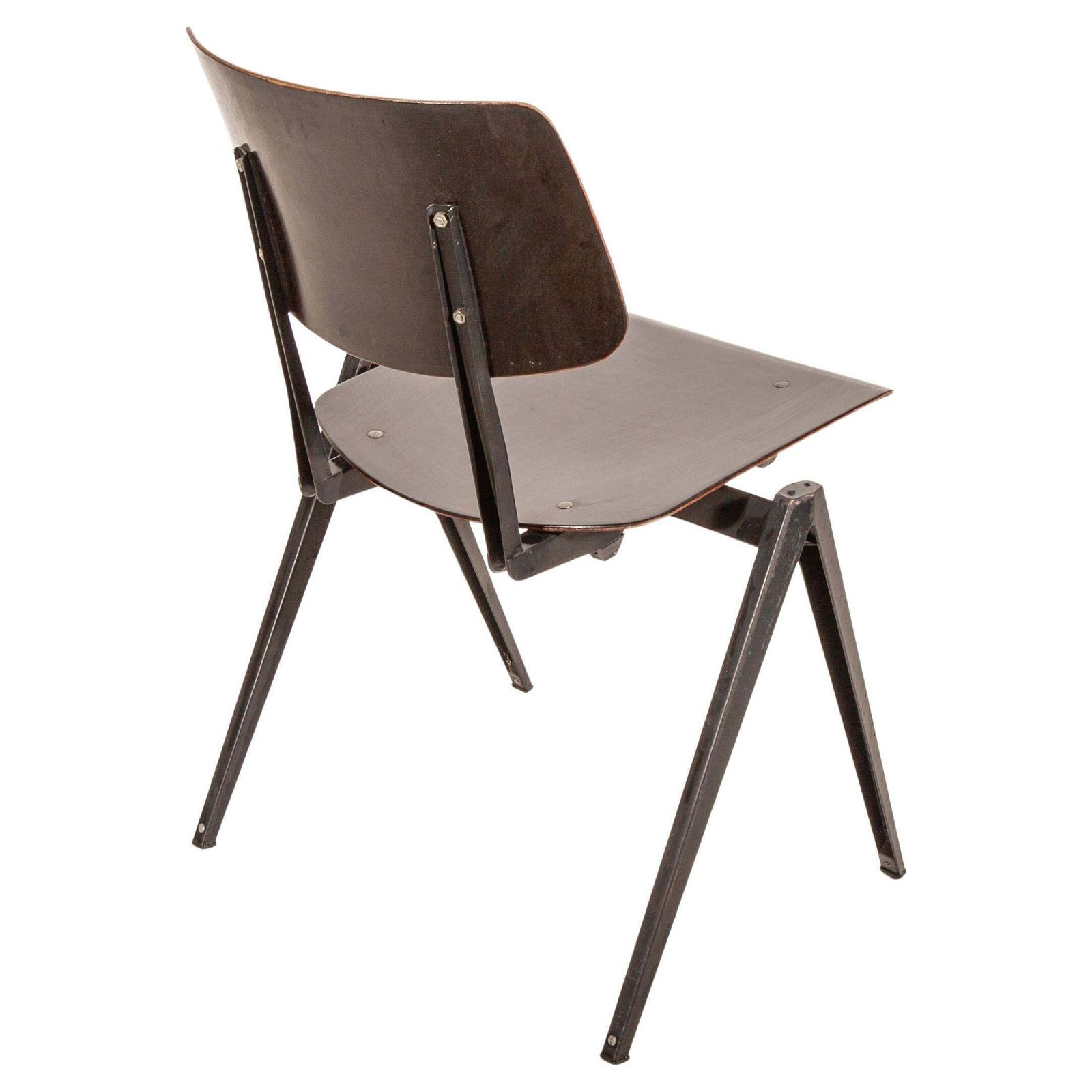 Stacking Chairs S21 Galvanitas, Minimalistic Plywood Black  Grey Metal Chairs