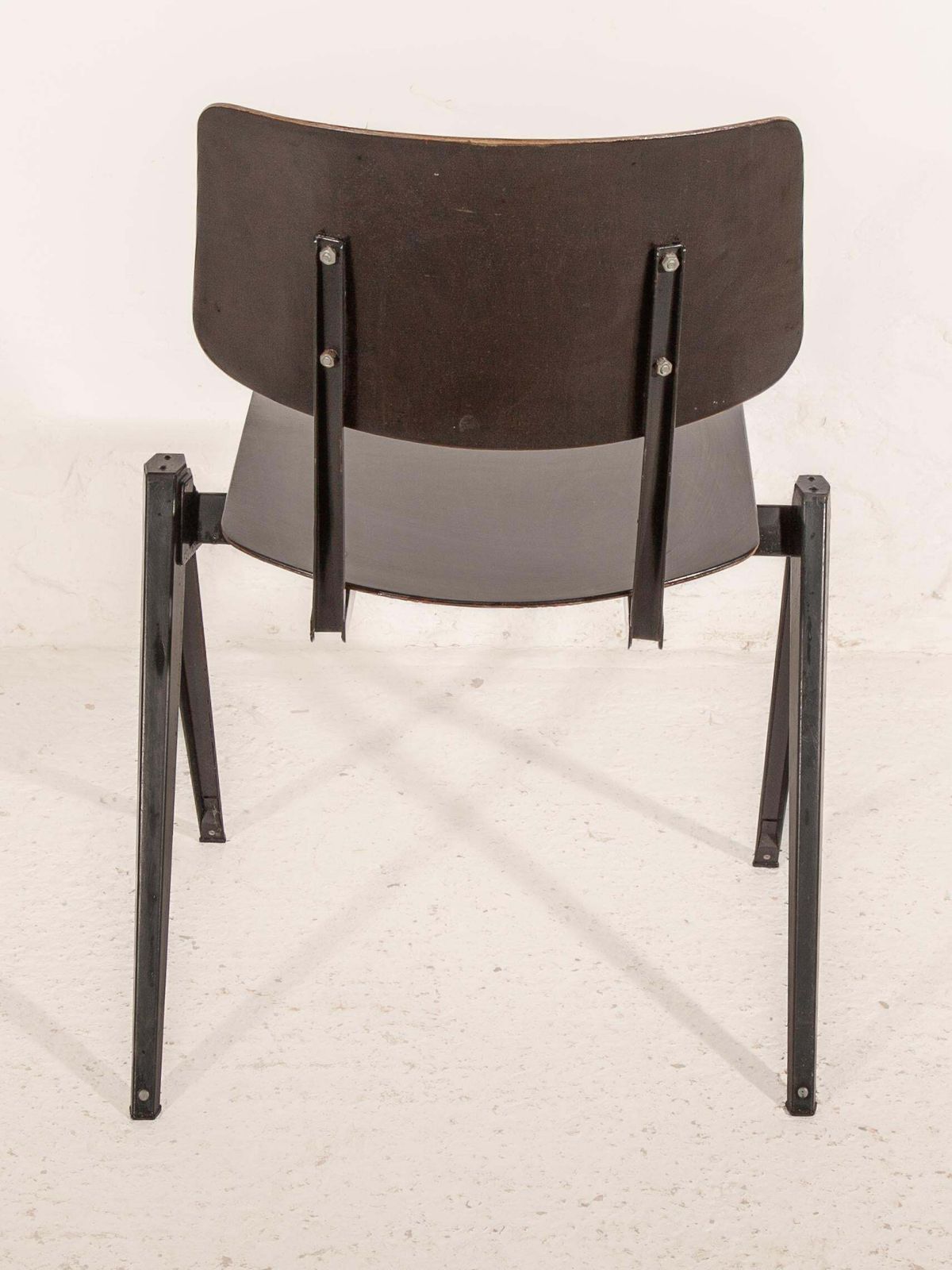 Stacking Chairs S21 Galvanitas, Minimalistic Plywood Black  Grey Metal Chairs photo vinterior