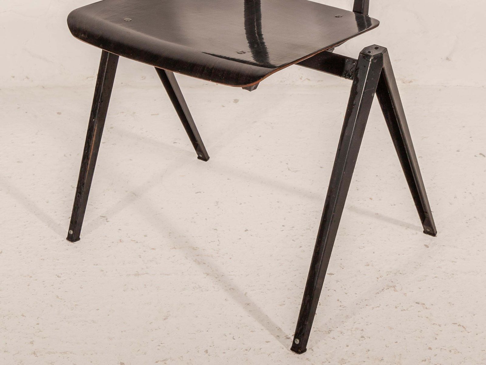 photo for sale Stacking Chairs S21 Galvanitas, Minimalistic Plywood Black  Grey Metal Chairs
