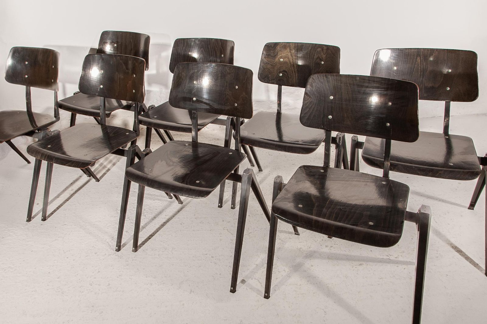 329.0 Stacking Chairs S21 Galvanitas, Minimalistic Plywood Black  Grey Metal Chairs photo