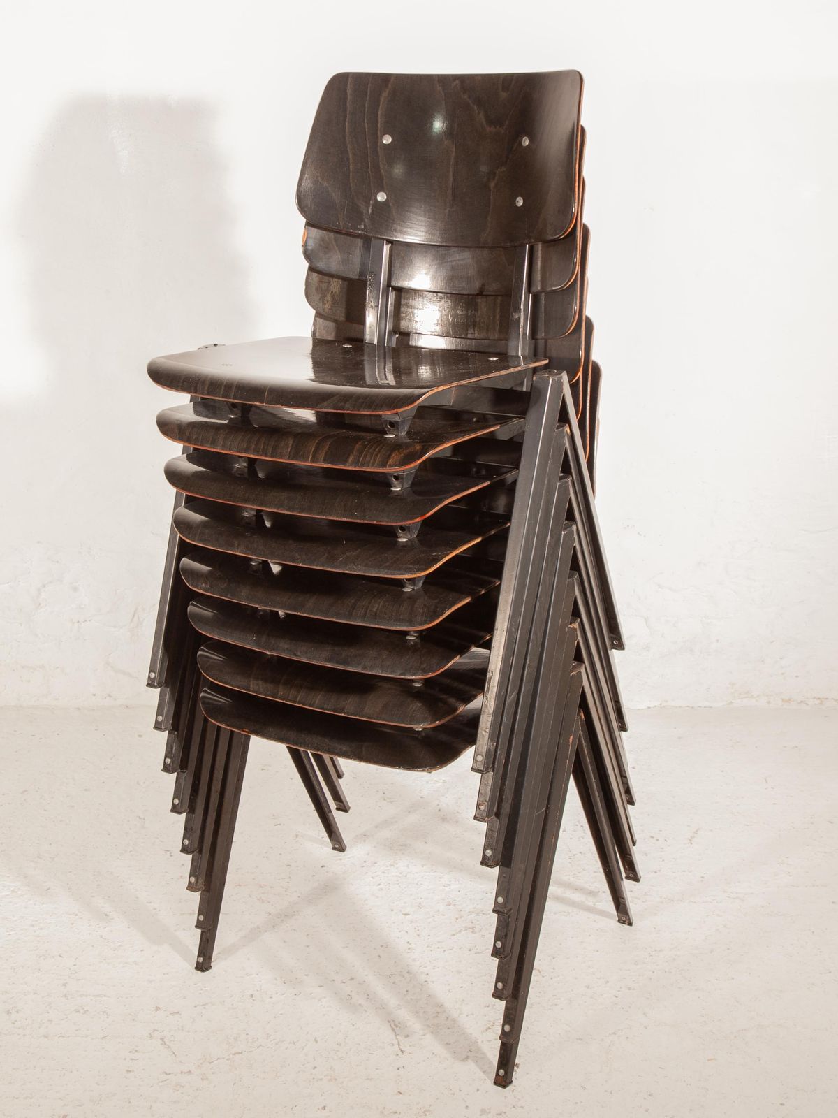 photo vinterior Stacking Chairs S21 Galvanitas, Minimalistic Plywood Black  Grey Metal Chairs