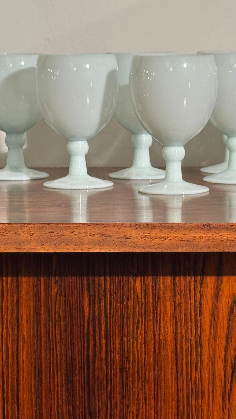 Antique Set Of Nine Opal Wine Glasses Hand Crafted In France, Portieux Vallerys photo furniture