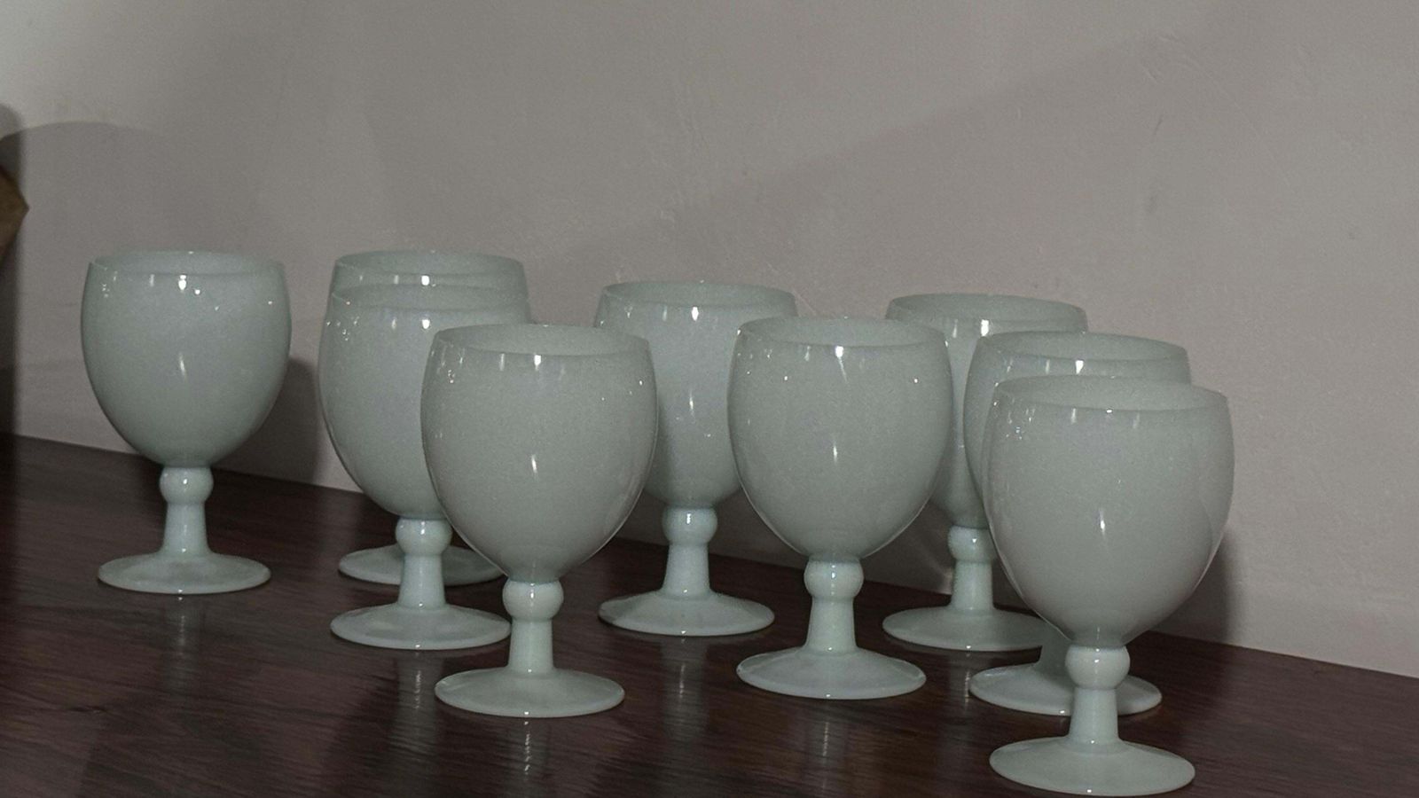 Antique Set Of Nine Opal Wine Glasses Hand Crafted In France, Portieux Vallerys photo 1207.0