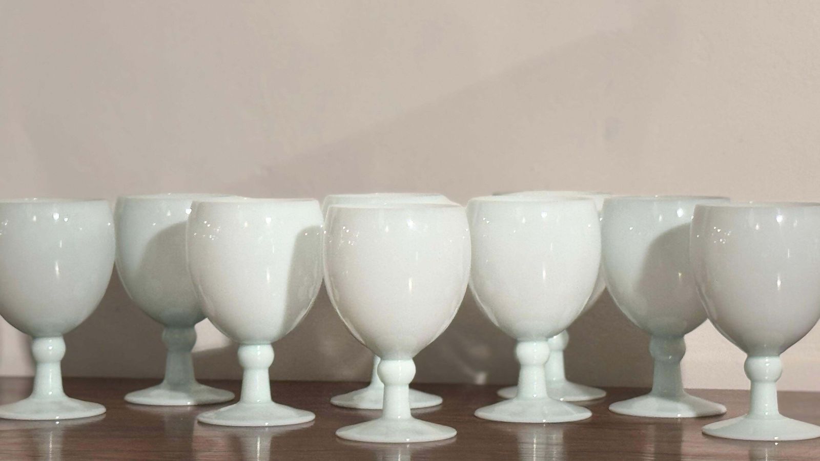 Antique Set Of Nine Opal Wine Glasses Hand Crafted In France, Portieux Vallerys photo vintage