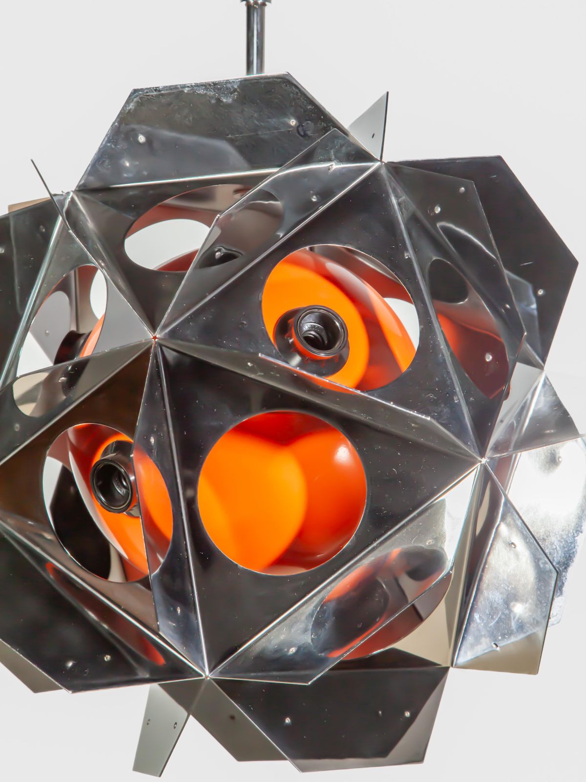 Space Age Bruno Munari Style Set Of Two Orange Geometric Chandeliers photo Lighting