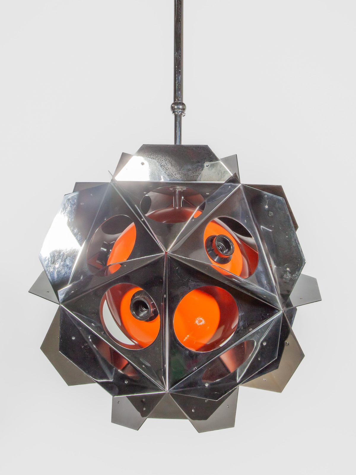 Space Age Bruno Munari Style Set Of Two Orange Geometric Chandeliers photo 1775.0
