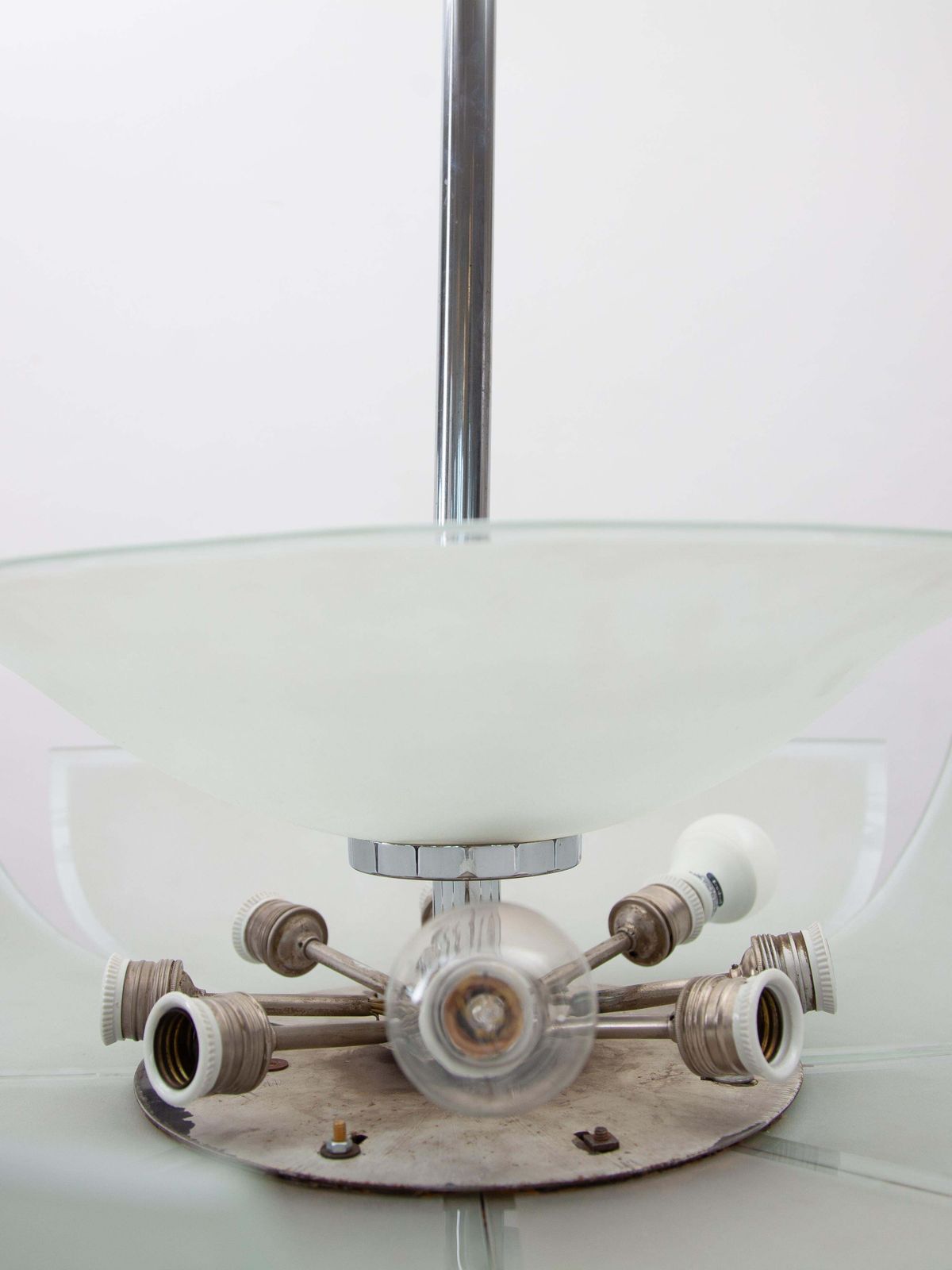 Art Deco Chandelier In Glass And Chrome, 1925, France, Modern Flower Design photo buy