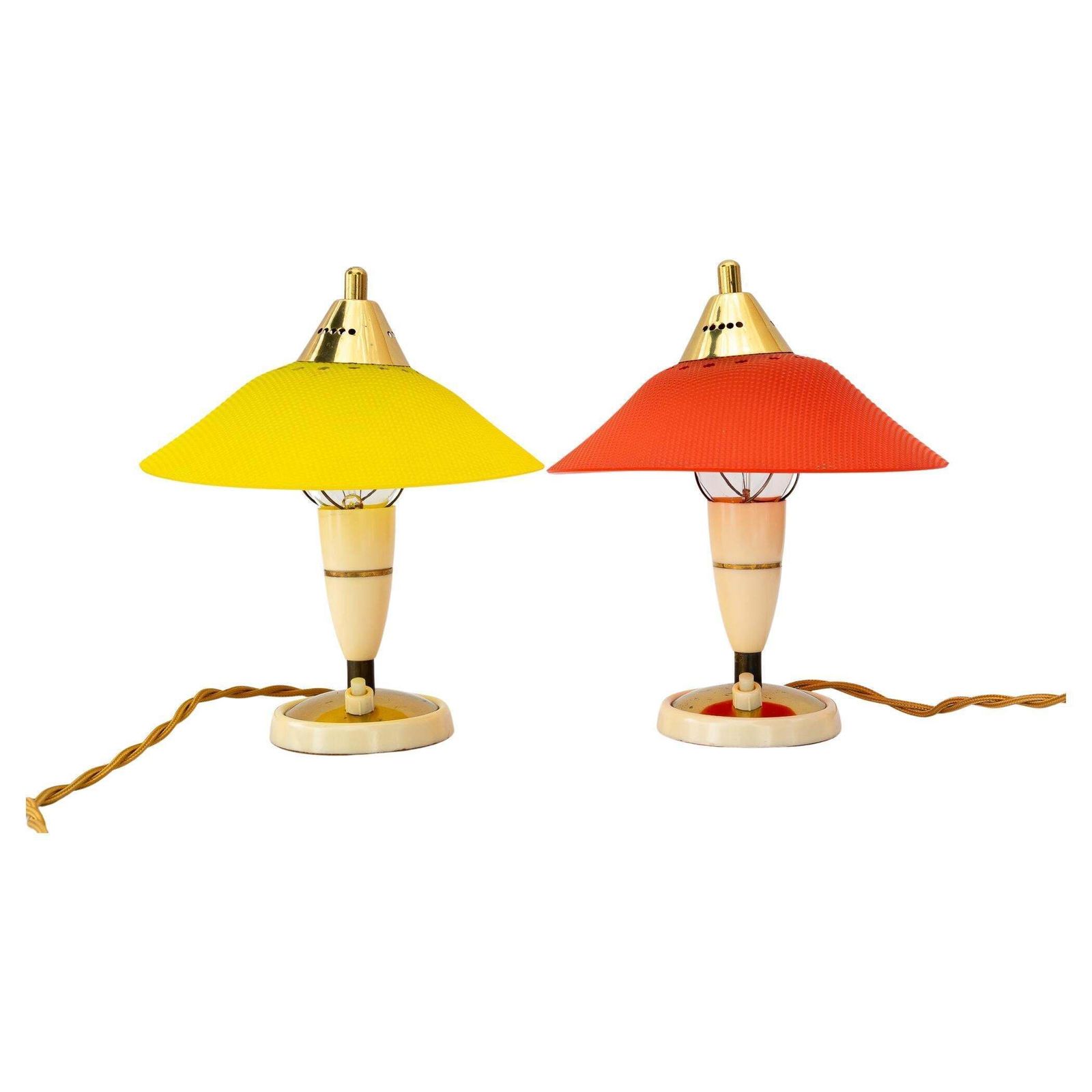 2 Rupert Nikoll Lucite Table Lamps Red And Yellow Vienna Around 1960s