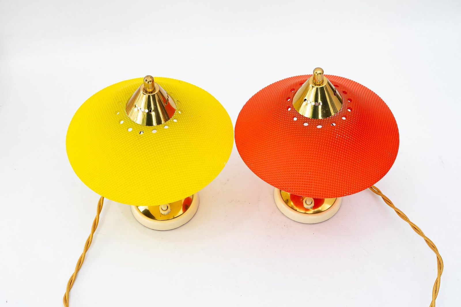 2 Rupert Nikoll Lucite Table Lamps Red And Yellow Vienna Around 1960s photo furniture