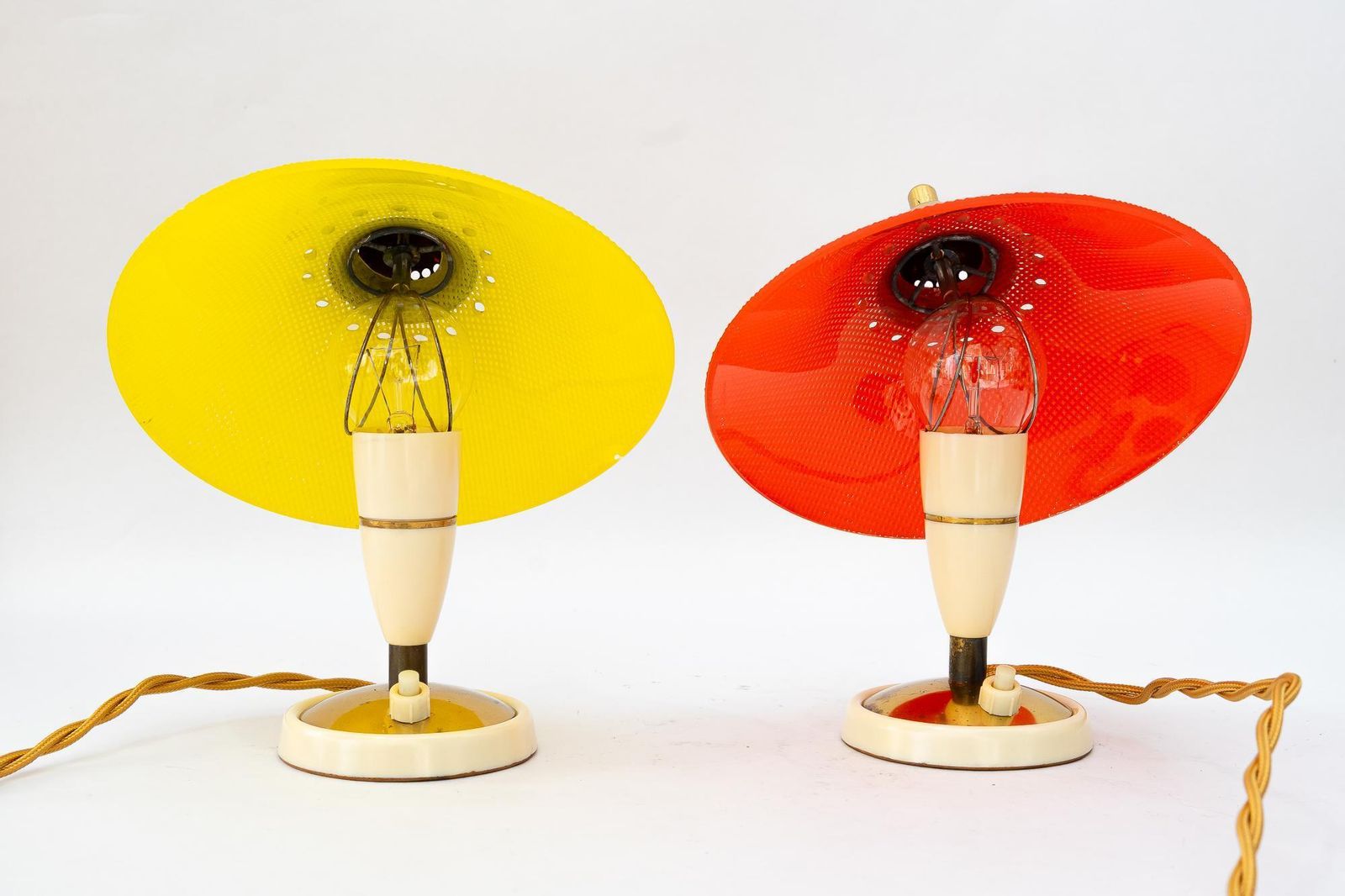 2 Rupert Nikoll Lucite Table Lamps Red And Yellow Vienna Around 1960s photo 738.0