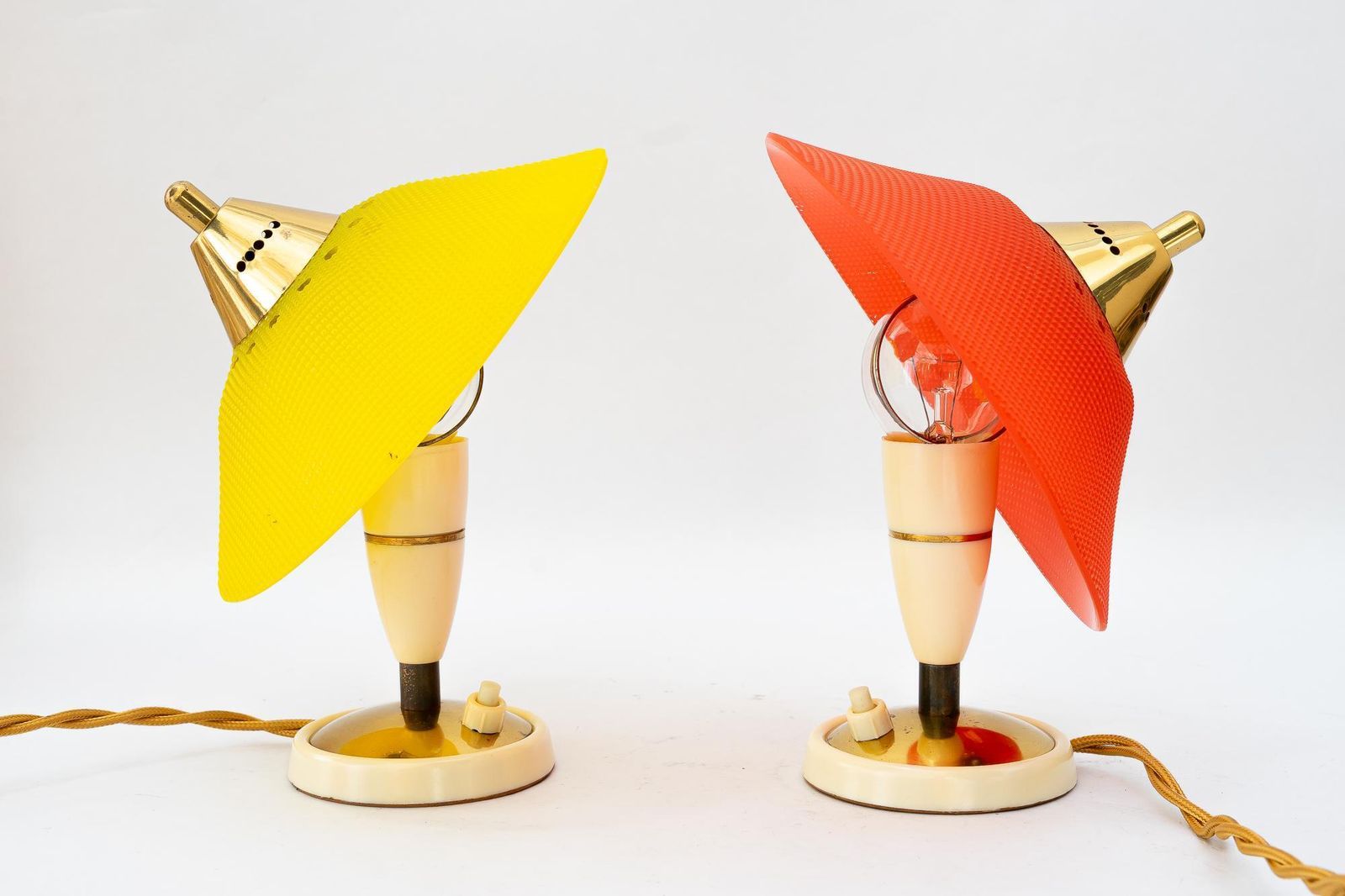 2 Rupert Nikoll Lucite Table Lamps Red And Yellow Vienna Around 1960s photo vintage