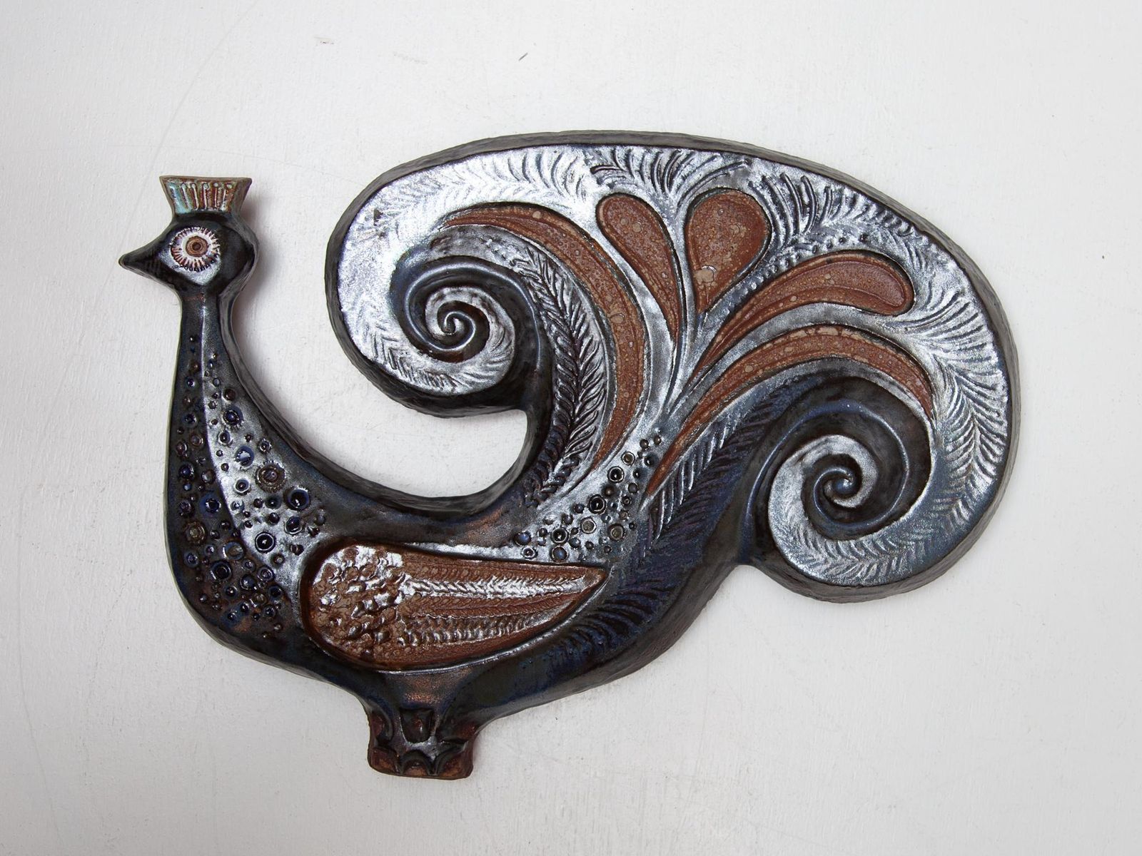 Large Ceramic Peacock Designed By Elie Van Damme, 1960s, Belgium photo Art