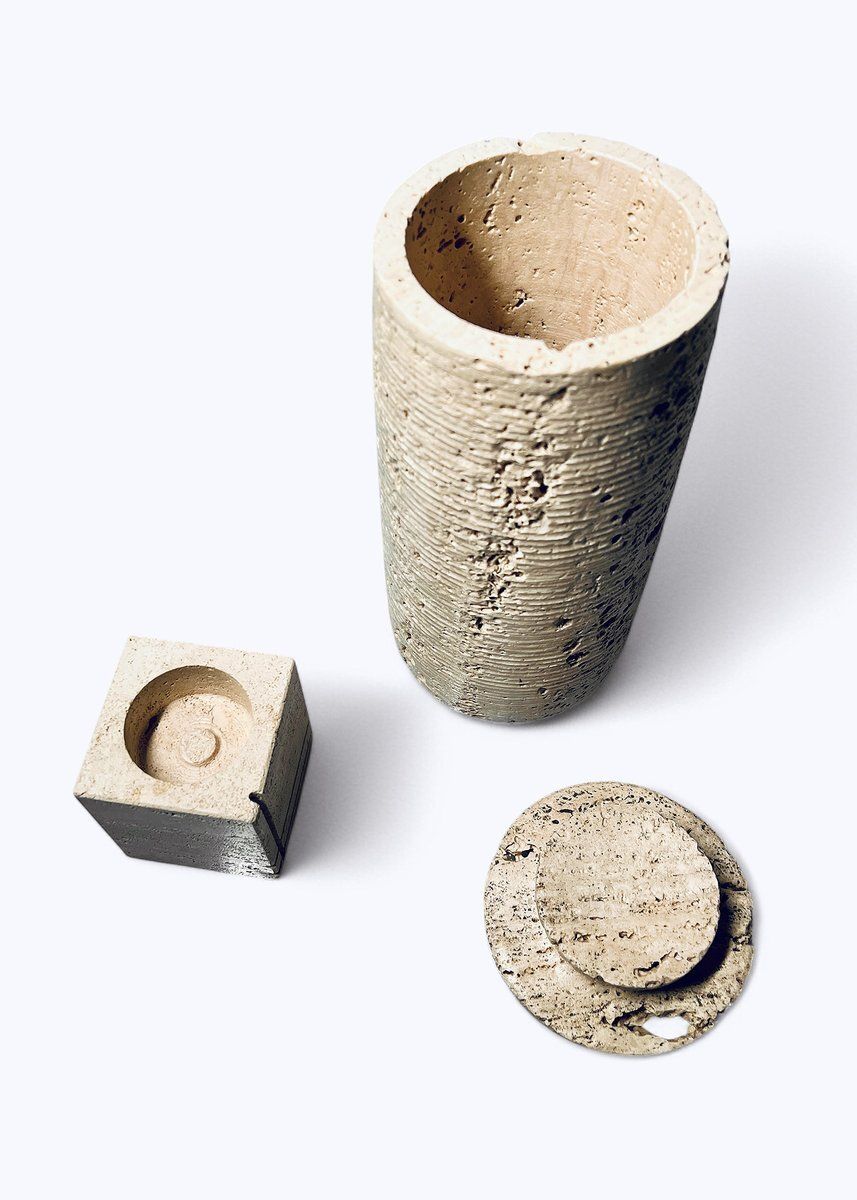 Travertine Jar And Candleholder From Fratelli Mannelli, Italy, Set Of 2 photo for sale