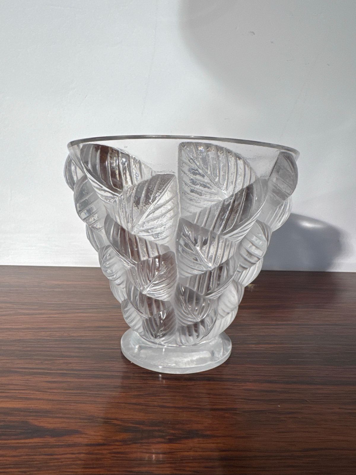'Lalique France' Vase Decorated With Leaves In Relief 'Moissac', 1930s photo furniture