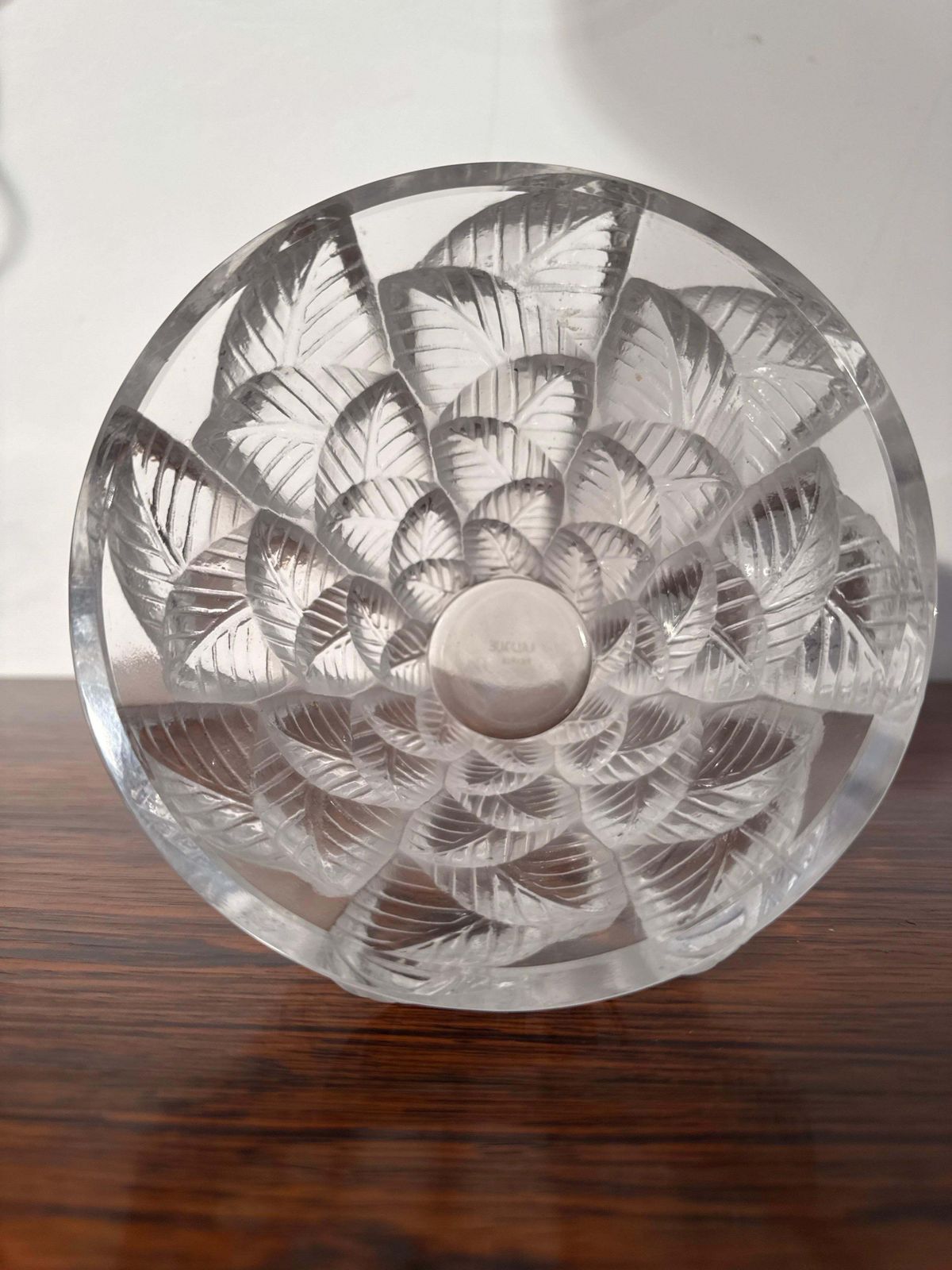 'Lalique France' Vase Decorated With Leaves In Relief 'Moissac', 1930s photo buy