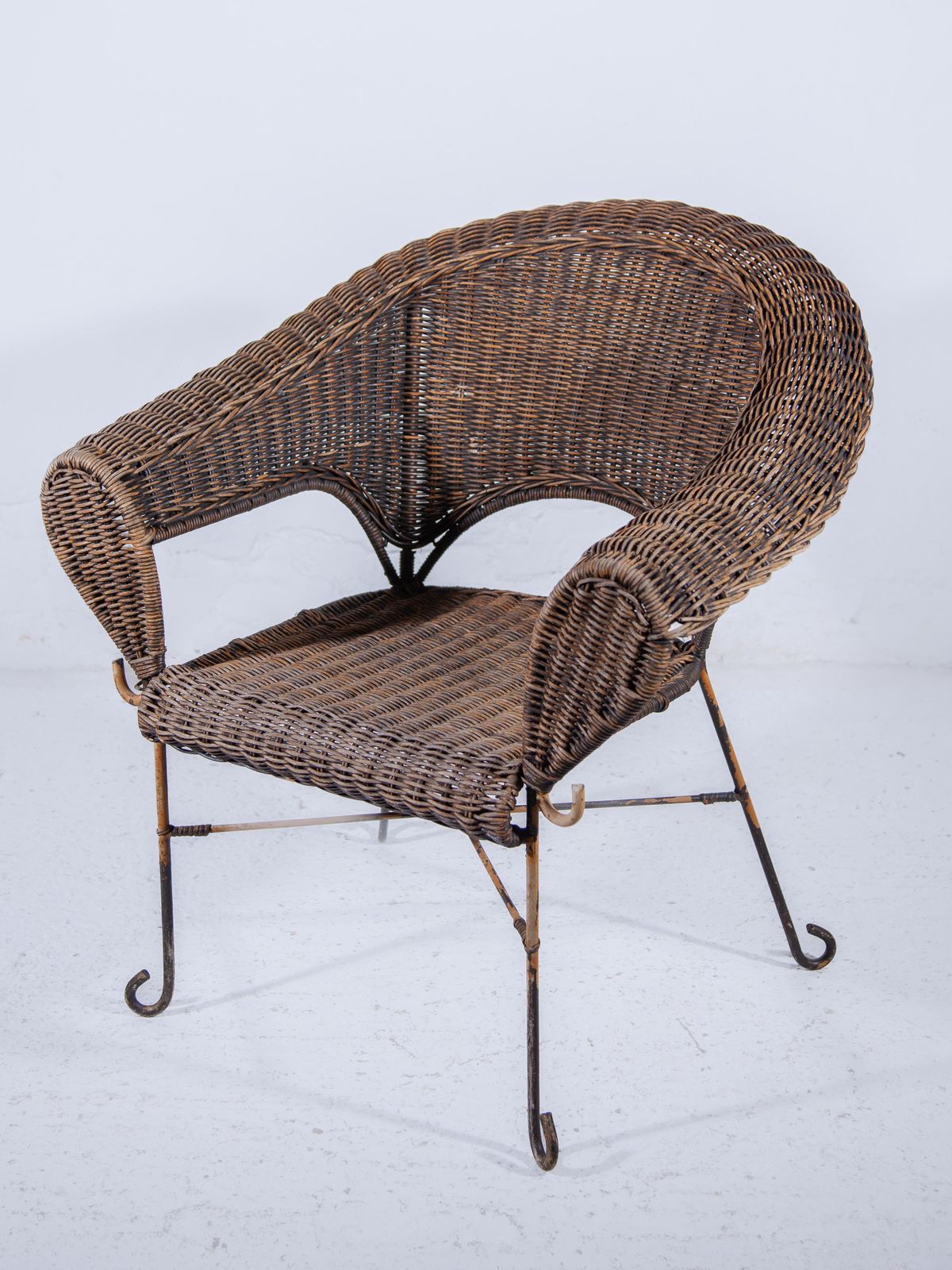 1970s Wrought Iron Wicker Chair photo vintage