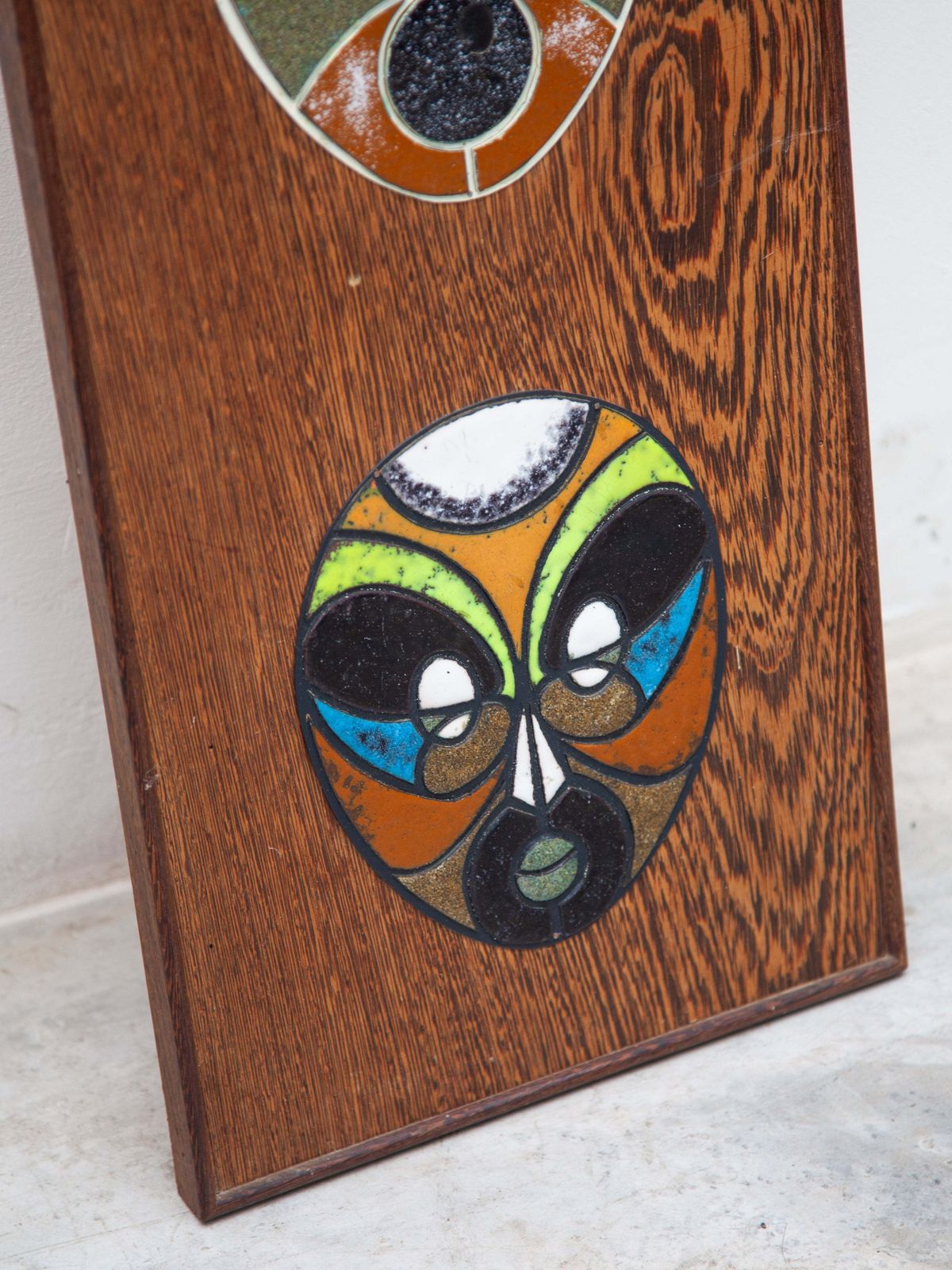 Wall Mounted Ceramic Five Tiles With Tribal Art Masks Designed By Roland Zobel photo for sale