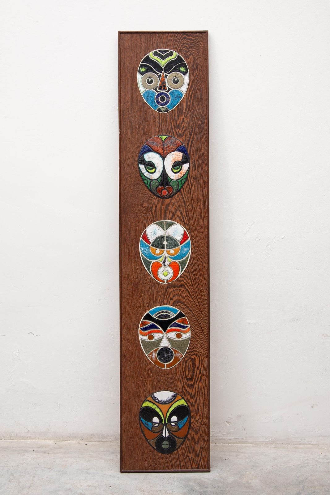 Wall Mounted Ceramic Five Tiles With Tribal Art Masks Designed By Roland Zobel photo vinterior