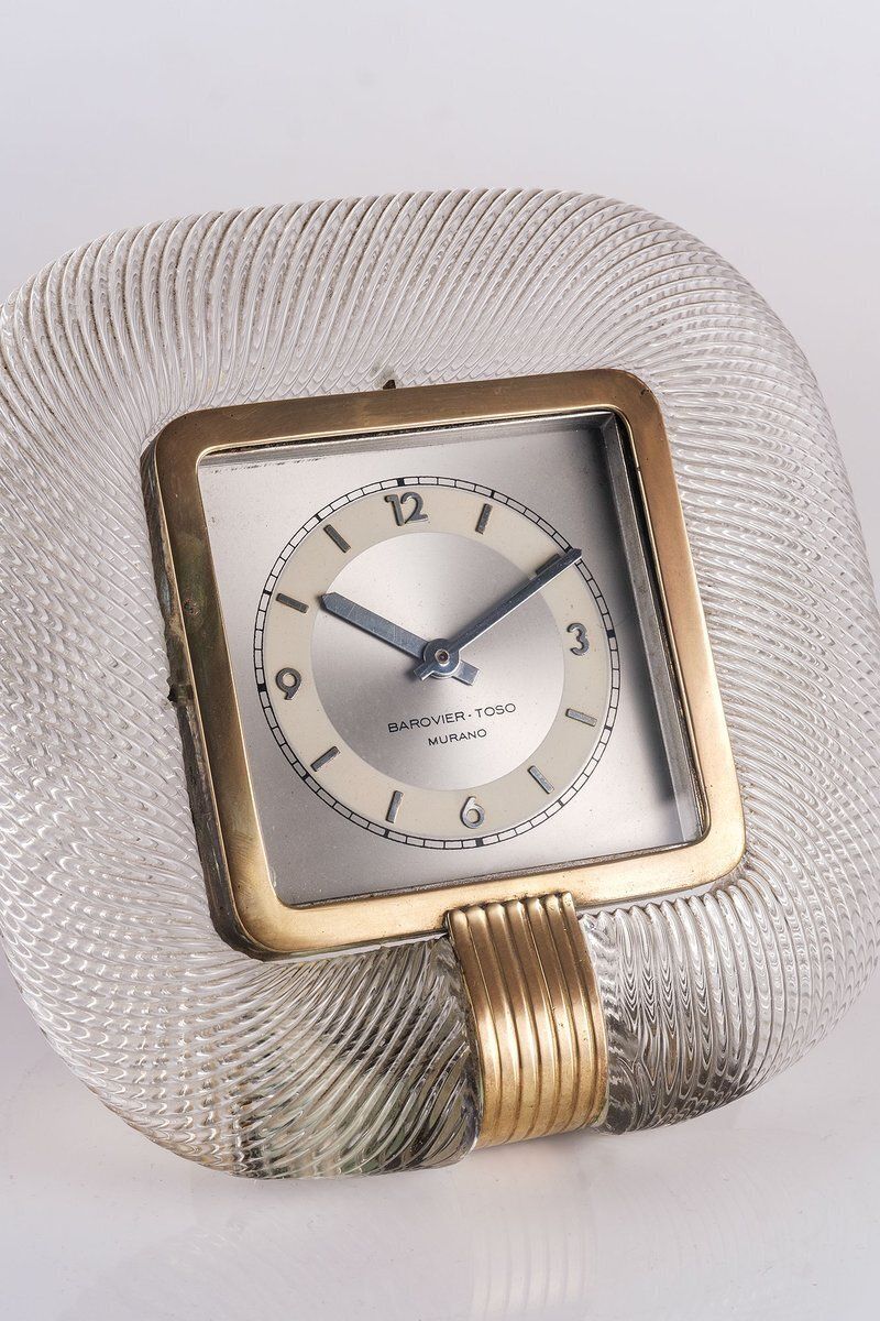 Murano Glass And Brass Table Clock By Ercole Barovier For Barovier & Toso, 1950s photo furniture
